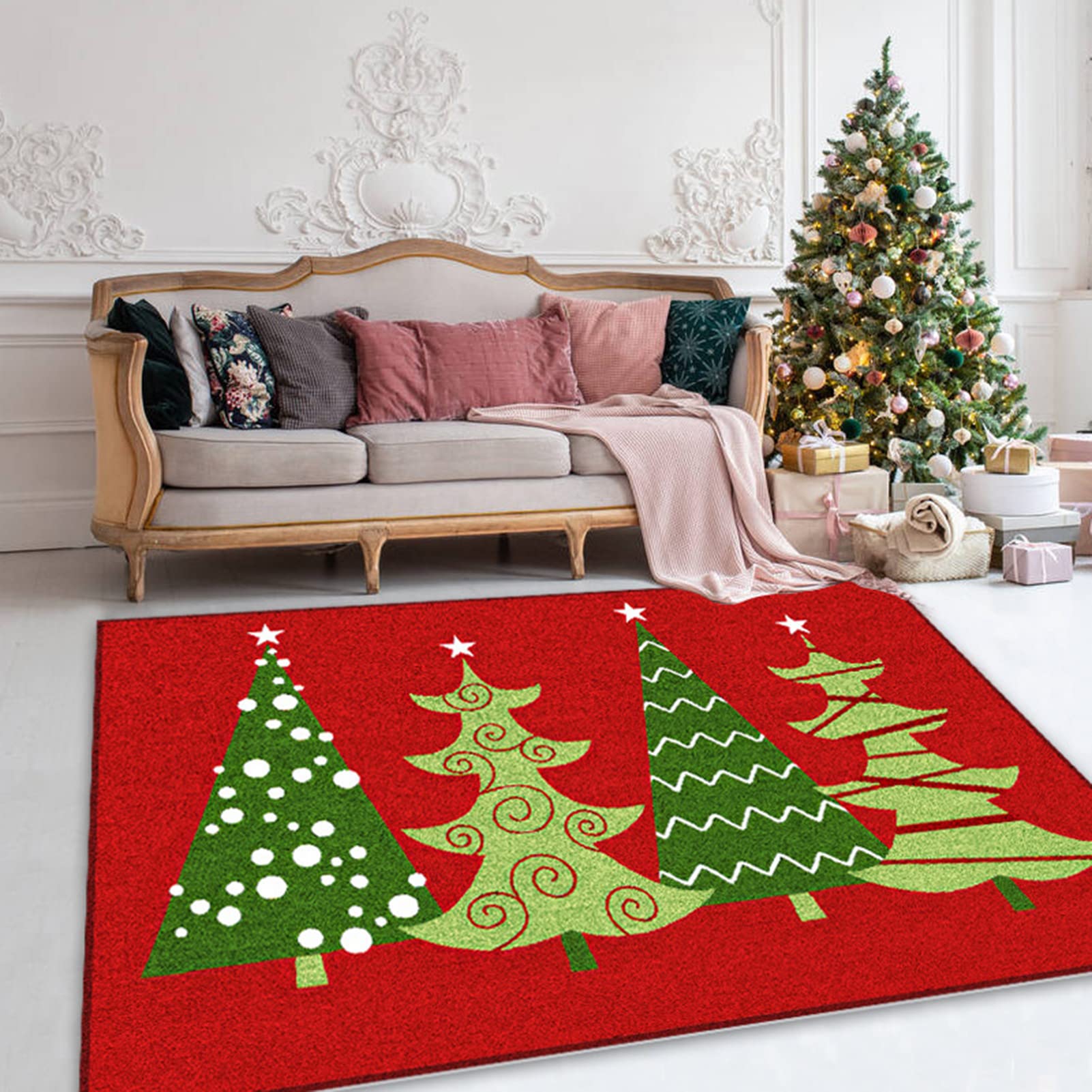 ERFD Christmas Area Rugs 4x5 - Hipster Cartoon Santa Claus Snowman Holiday Rug for Living Room, Bedroom, Home Decor (80x160cm) - Perfect for Festive Home Decor, Christmas Parties & Winter Celebrations