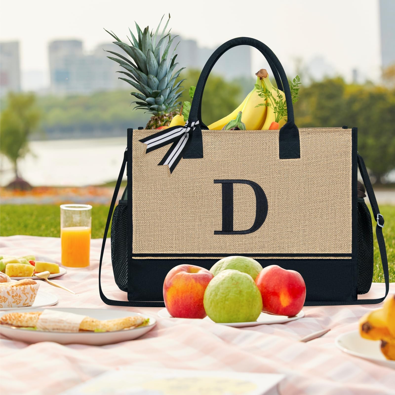 TOPDesign Personalized Initial Canvas Tote Bag - Custom Monogrammed Gift for Women, Mom, Teachers | Wedding, Birthday, Beach Essentials | Reusable Shopping & Travel Bag