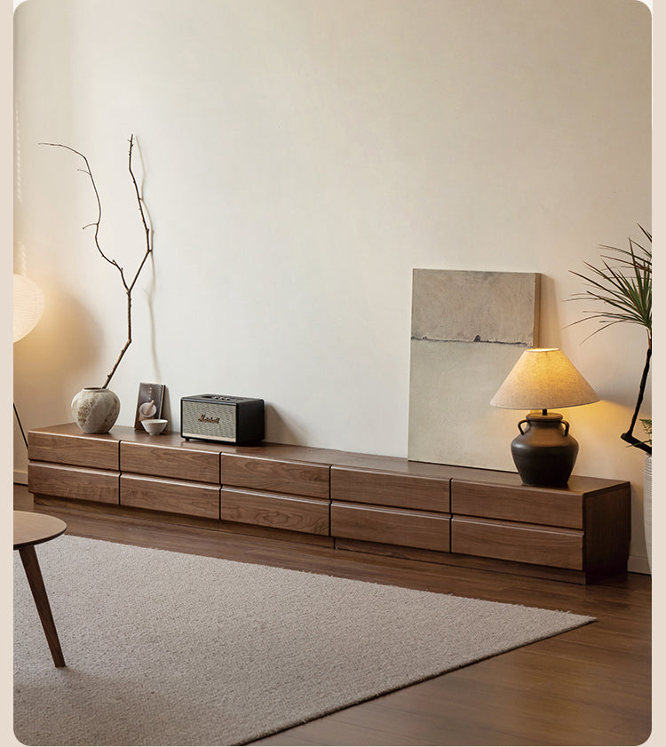 Solid Oak & Black Walnut Wood TV Stand - Rustic Modern Entertainment Center for Living Room, Home Theater & Media Storage