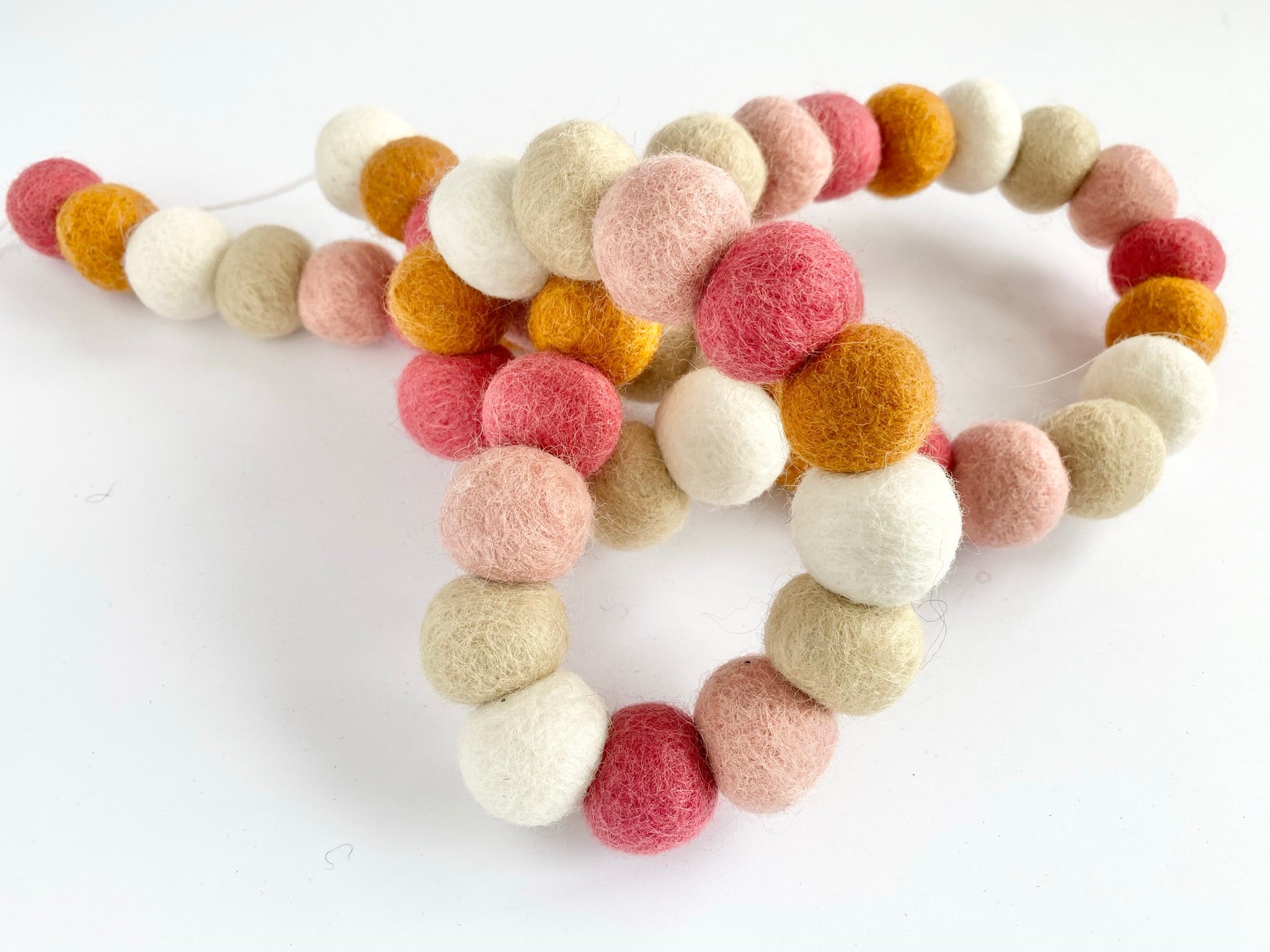 Sienna & Dark Coral Felt Ball Garland - Handmade Wool Decor for Nursery, Wedding, Party Backdrop - Perfect for Baby Showers, Christmas Tree, Wall & Home Decoration