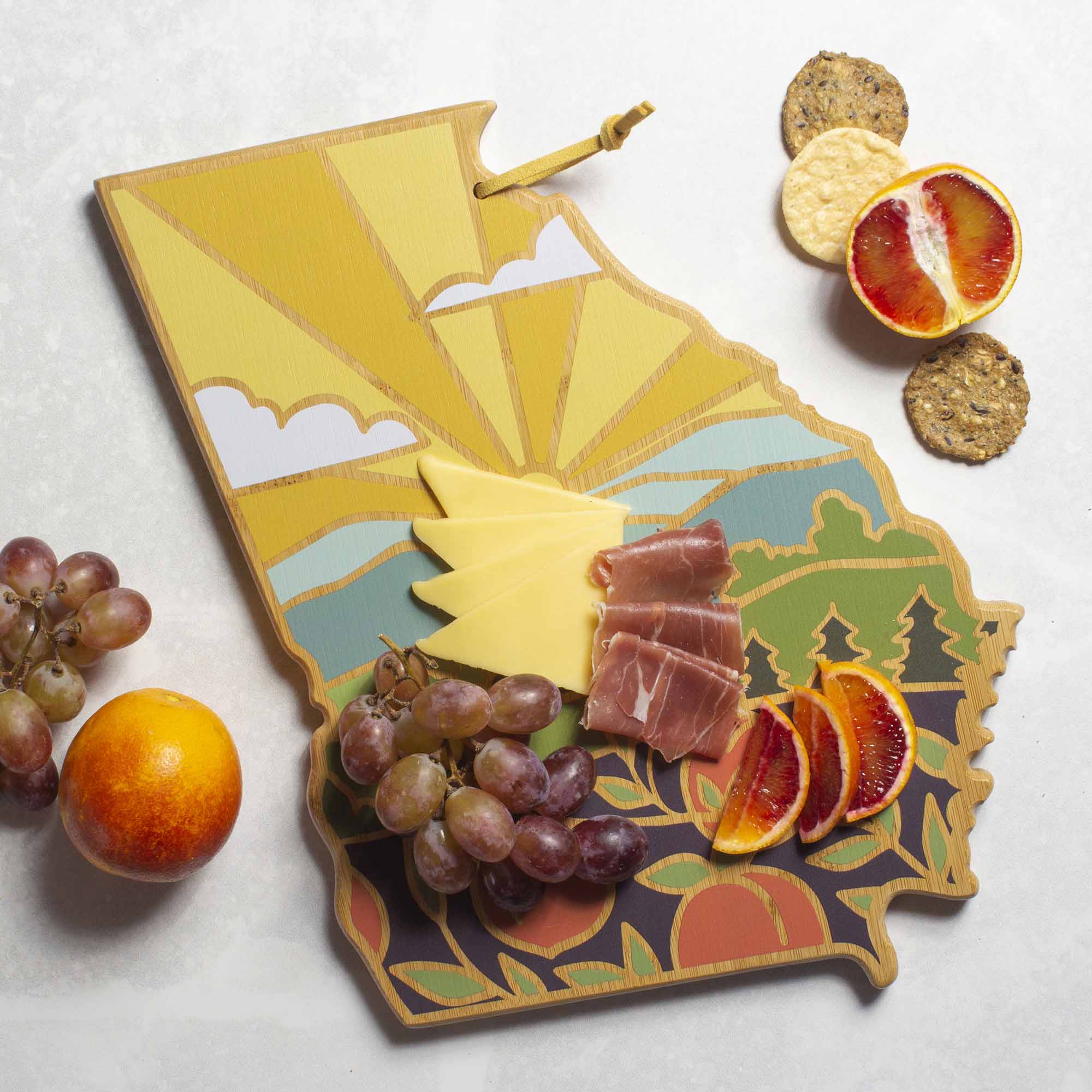 Handcrafted Georgia Wooden Cutting Board with Summer Stokes Artwork - Durable Kitchen Essential for Chopping, Serving & Home Decor