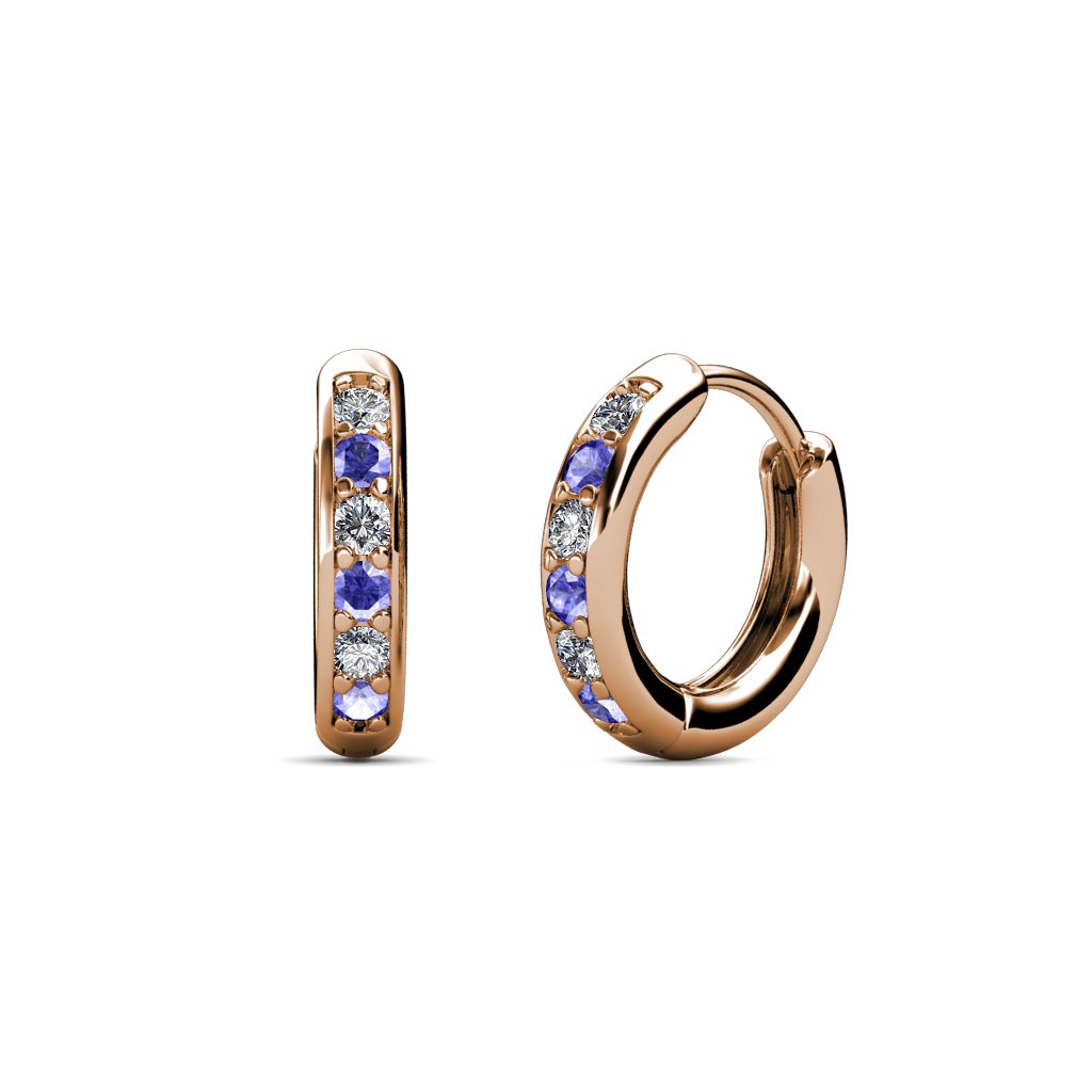 0.24 Carat Tanzanite & Diamond Huggie Hoop Earrings in 14K Gold - Perfect for Everyday Wear & Special Occasions
