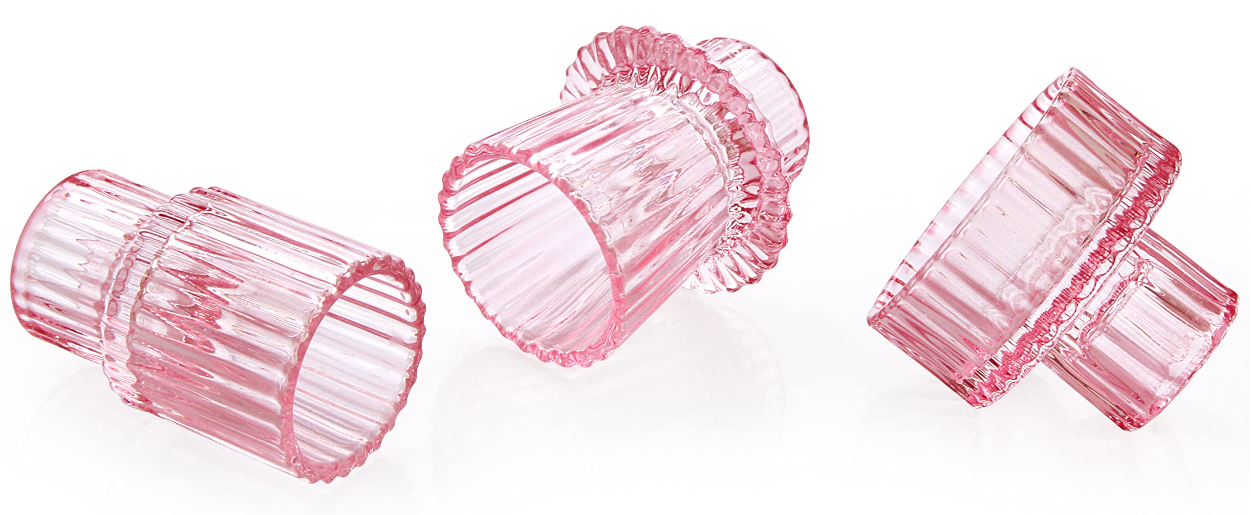 Vixdonos Set of 3 Pink Glass Candlestick Holders - Elegant Candle Holders for Taper, Pillar & Tealight Candles - Perfect for Weddings, Romantic Dinners & Home Decor