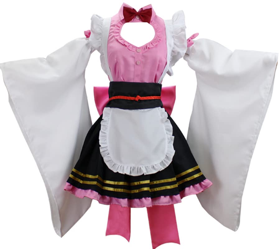 Anime Demon Slayer Kanroji Mitsuri Kimono Maid Cosplay Costume - Pink Kimono Dress for Halloween, Cosplay Events & Anime Conventions