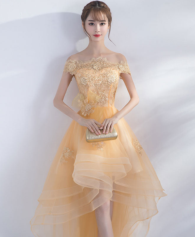 Elegant Champagne Tulle Lace Short Prom Dress | Homecoming Party Gown | Perfect for Prom Night, Homecoming Dance & Special Occasions
