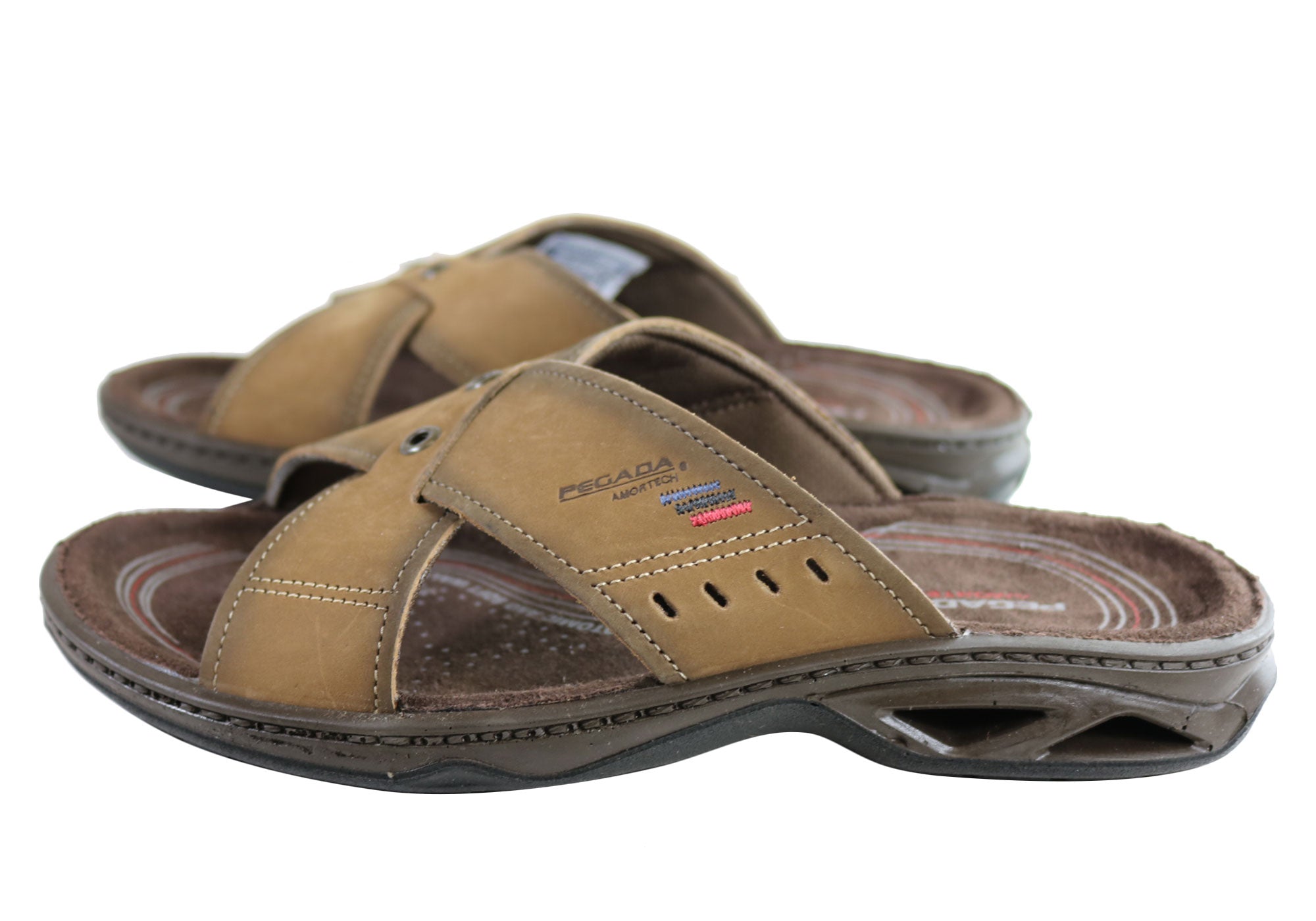 Jefferson Men's Leather Slide Sandals - Comfortable Brazilian-Made Casual Sandals for Beach, Pool & Summer Wear