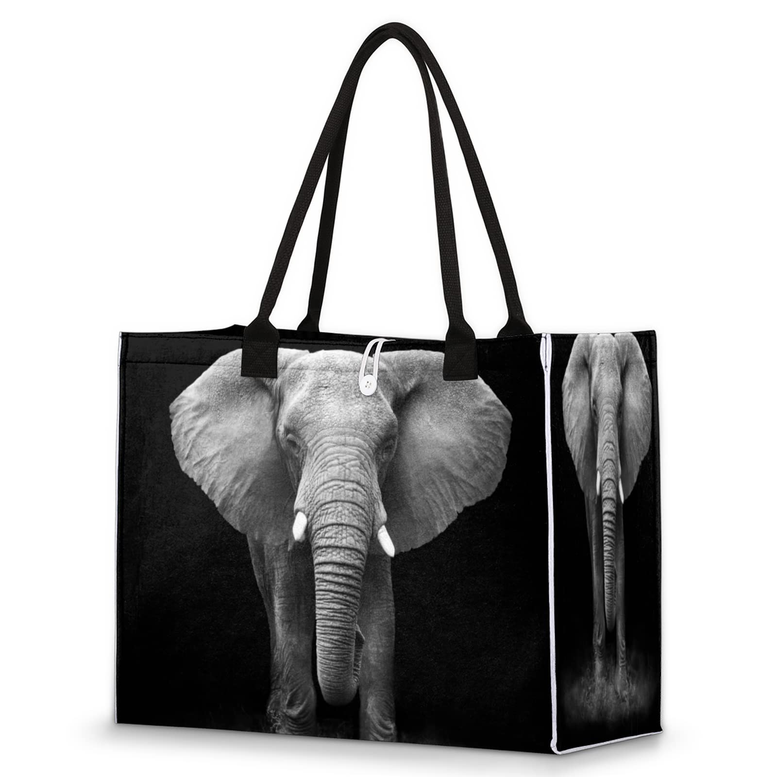 Eco-Friendly Reusable Tote Bag for Women - Large 3D Elephant Print Grocery Shopping Bag with Sturdy Handles, Heavy Duty Beach & Work Shoulder Bag | Perfect for Grocery Shopping, Beach Trips, Office Commute & Daily Errands
