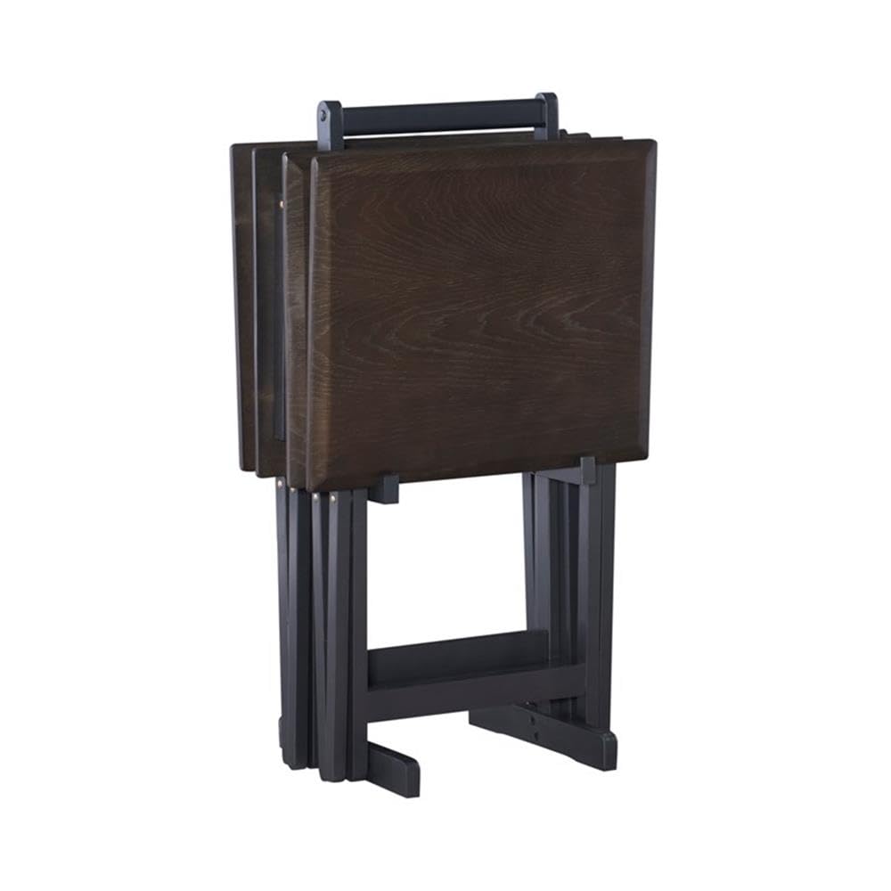 5-Piece Wood Folding Tray Table Set with Stand - Gray/Brown - Perfect for Living Room, Bedroom, Patio & Outdoor Use