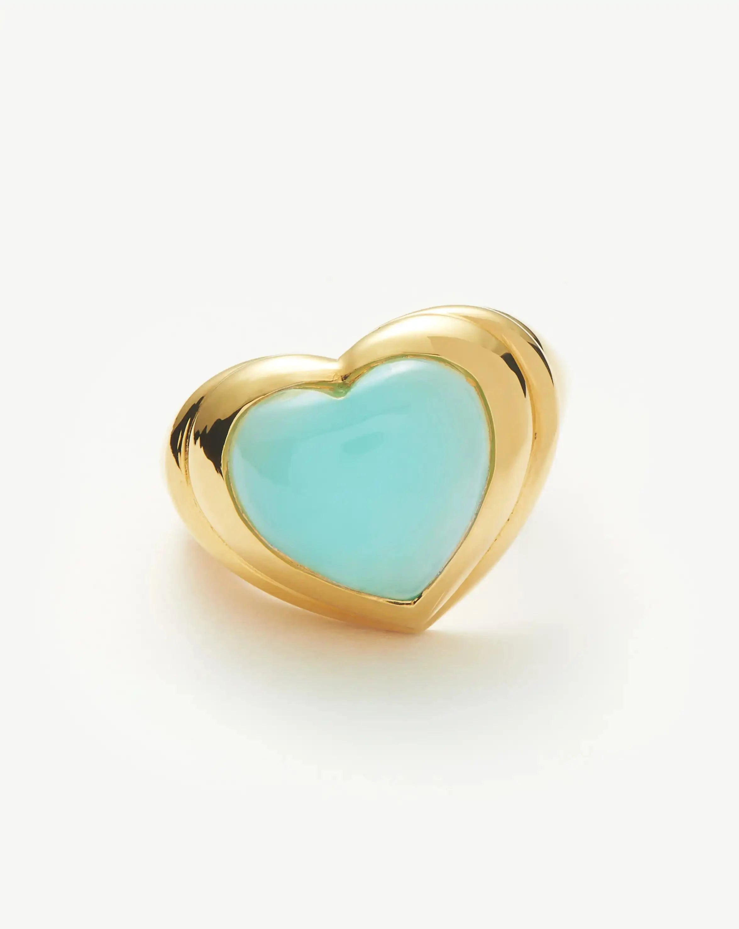 18K Gold Plated Aqua Chalcedony Jelly Heart Gemstone Ring for Women - Elegant Boho Jewelry Gift for Valentine's Day, Anniversary & Special Occasions