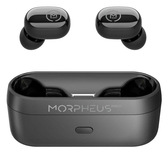 Morpheus 360 Spire True Wireless Bluetooth Earbuds with Charging Case - 30H Playtime, IPX5 Waterproof, Noise Cancelling Headphones for Running, Workout, Gym & Travel (Black/White)