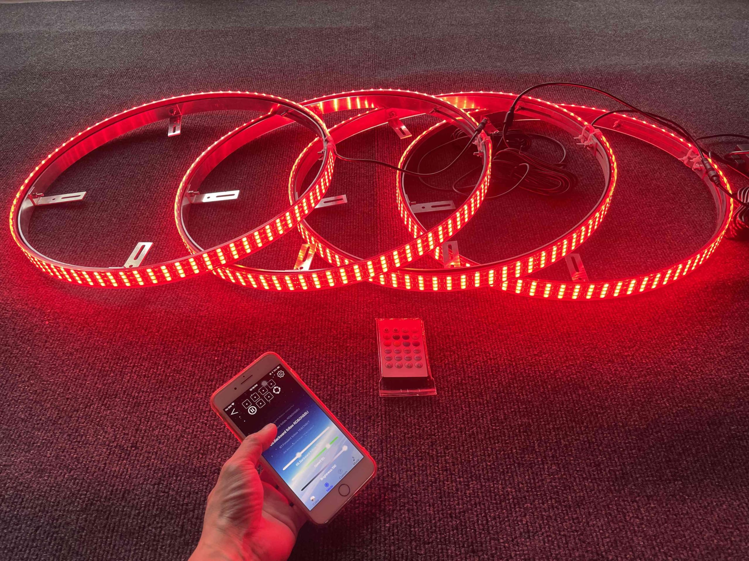 Quad Row RGB Color Chasing LED Wheel Rim Lights for Cars & Trucks - APP & Remote Control, Waterproof, 17.5