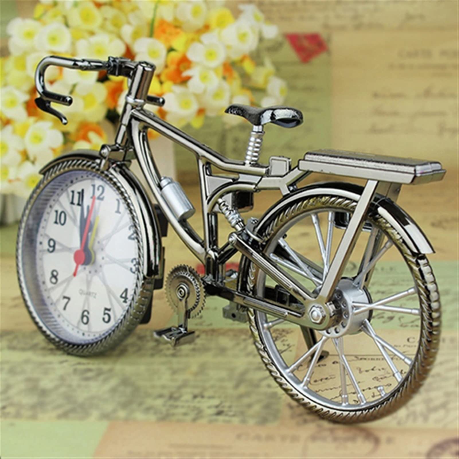 Vintage Arabic Numeral Bicycle-Shaped Table Alarm Clock - Unique Home Decor for Bedroom, Office & Living Room - Perfect Gift Idea for Cyclists & Vintage Lovers