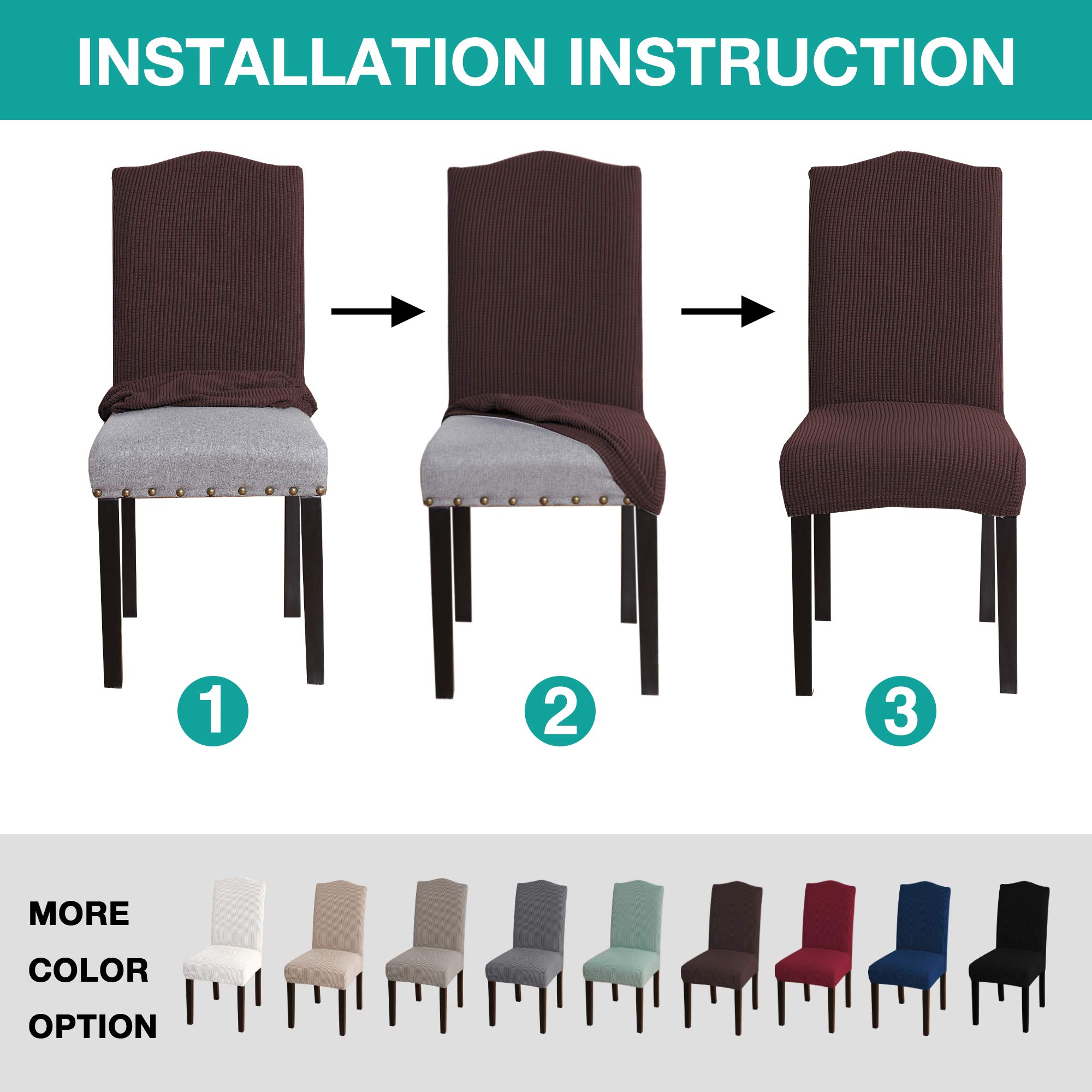 Stretch Jacquard Turquoise Dining Chair Covers Set of 4 - Washable Parson Kitchen Chair Slipcovers for Home, Restaurant & Banquet - Perfect for Everyday Use, Dinner Parties & Special Events (Brown)