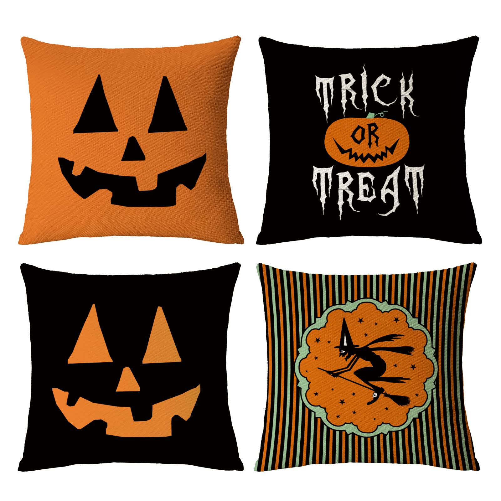 Halloween Throw Pillow Covers Set of 4 - 20x20 Inch Scary Pumpkin & Bat Designs - Black Decorative Cushion Covers for Sofa, Couch, Bed - Perfect for Indoor & Outdoor Halloween Decorations, Fall Home Decor, and Spooky Party Themes