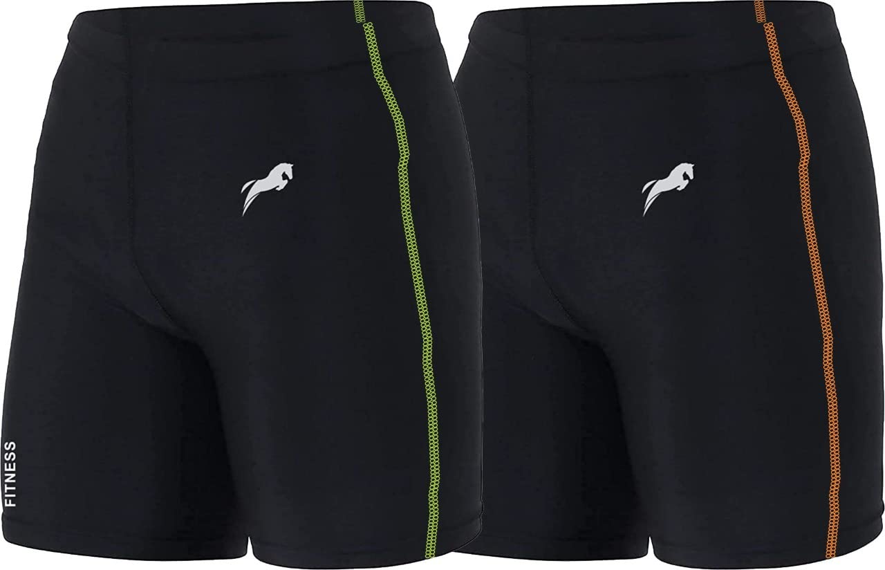 JUST RIDER Men's Gym Workout Shorts - 2 Pack (Orange & Green) | Breathable Quick-Dry Athletic Shorts for Running, Training & Gym