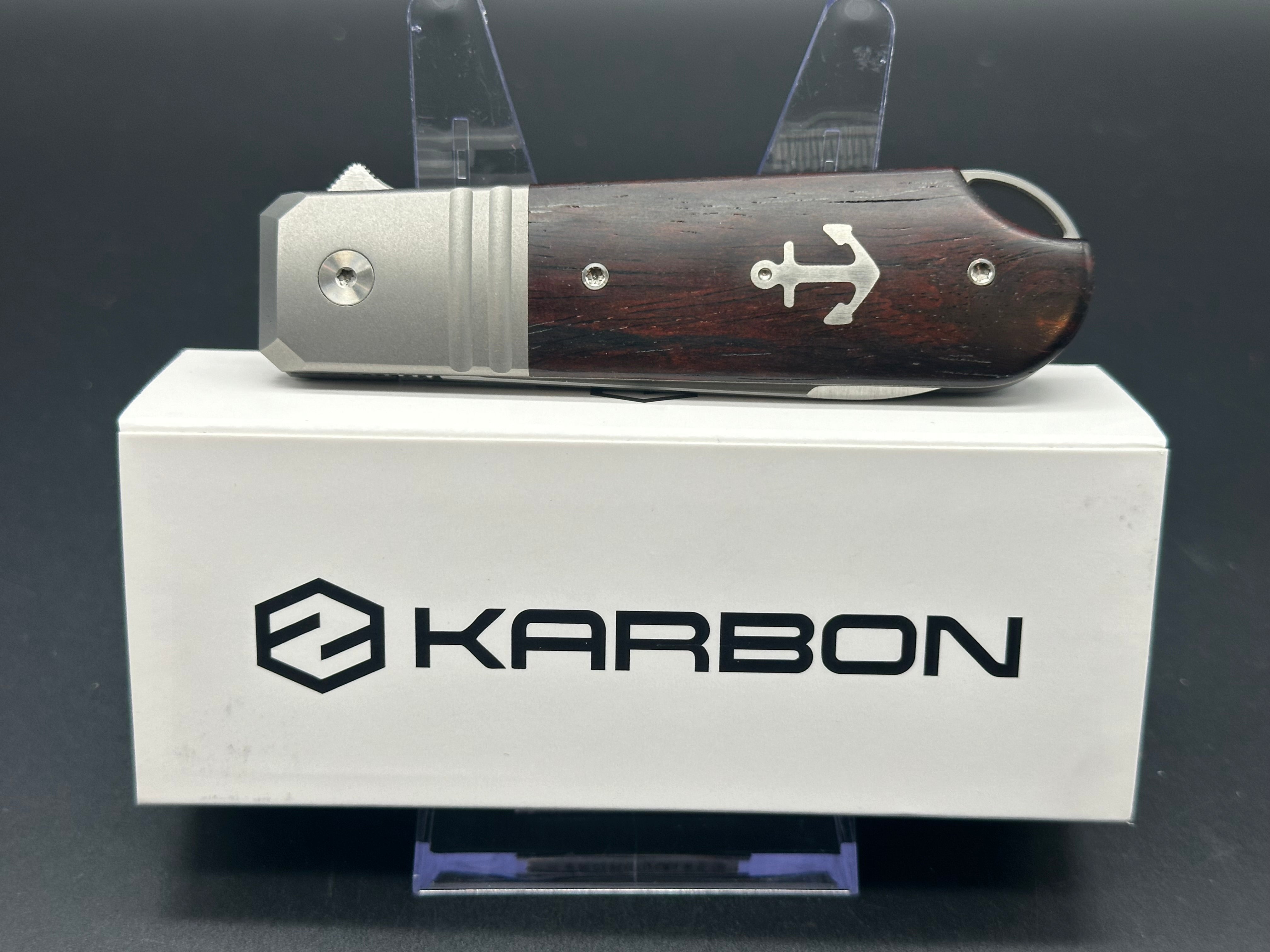 Karbon Knives Ken Onion Ahoy Titanium Handle & Desert Ironwood Folding Knife - KnifeCenter Exclusive | EDC, Camping, Outdoor Survival Gear