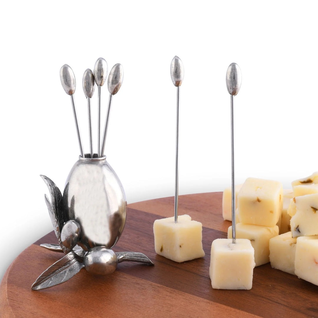 Premium Olive Cheese Picks Set of 6 - Stainless Steel Appetizer Skewers for Charcuterie Boards, Wine & Cheese Parties, and Gourmet Entertaining