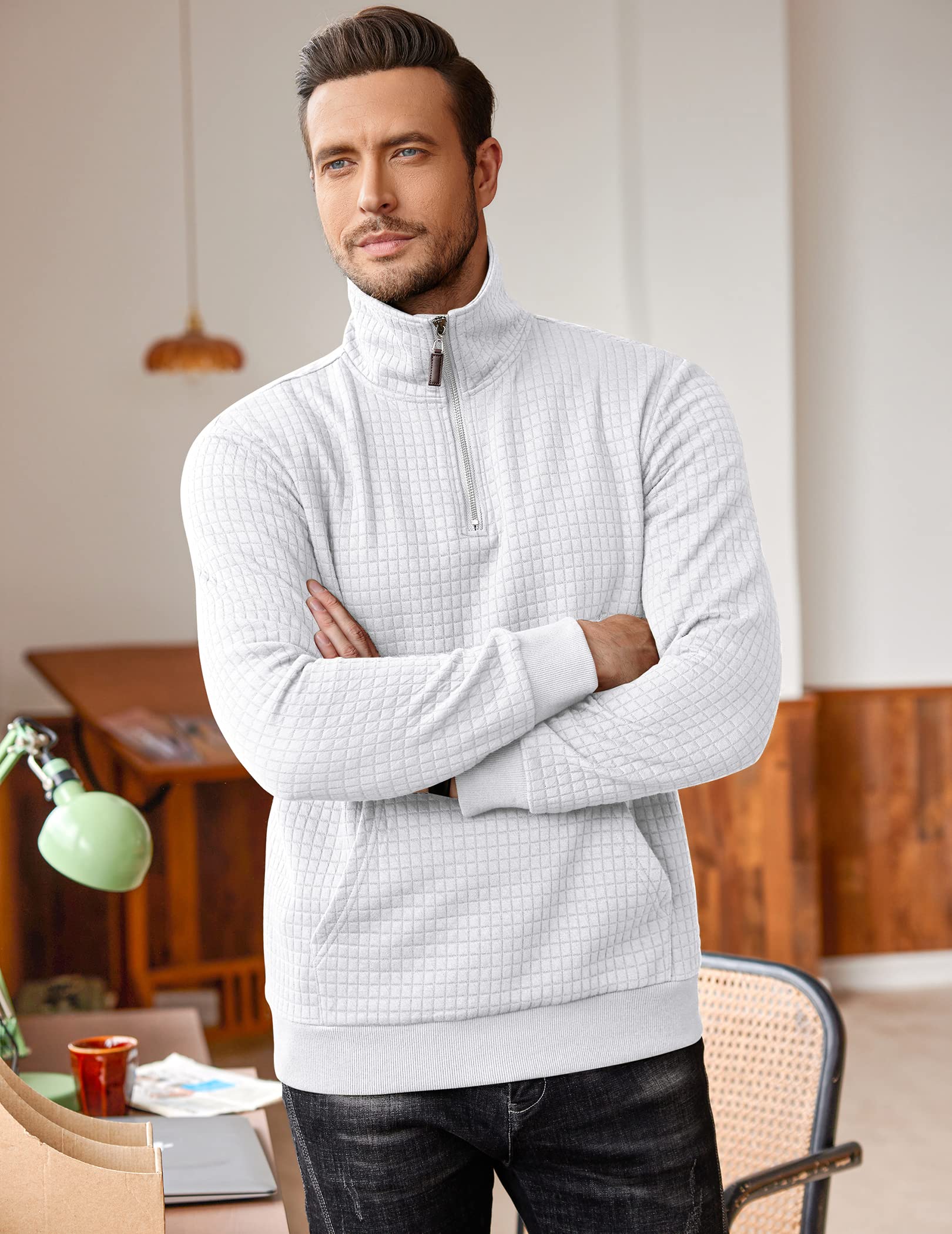 COOFANDY Men's Quarter Zip Sweatshirt - Long Sleeve Waffle Knit Pullover Hoodie with Pocket | Casual Fall & Winter Wear for Outdoor Activities & Lounge