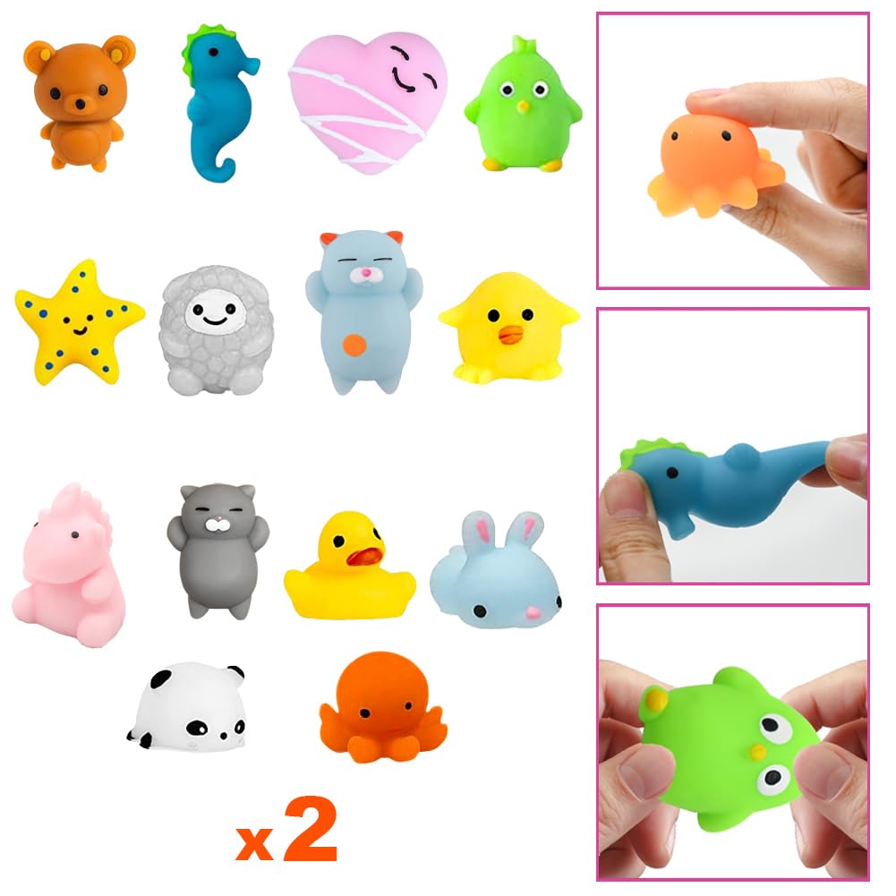 28 Pack Mochi Squishy Toys - Cute Kawaii Animal Stress Relief Squishies for Kids, Classroom Rewards, Easter Party Favors & Birthday Gifts - Perfect for Sensory Play, Anxiety Relief and Fun Collectibles