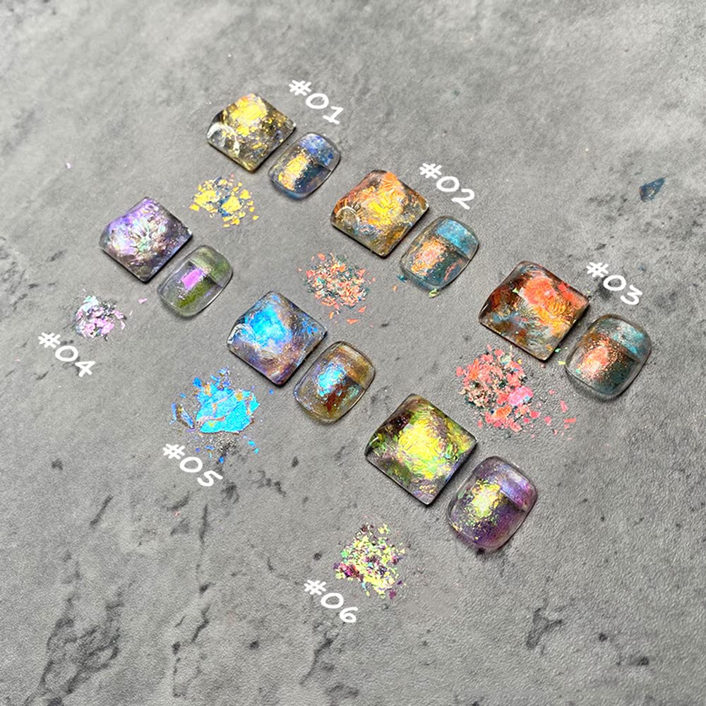 1 Box Crystal Fire Opal Star Aurora Nail Art Flakes - Chrome Nail Powder for Eyeshadow & Manicure | DIY Nail Art Kit with Opal Dust & Cloud Flakes (WK05) - Perfect for Salon, Home Manicure & Party Glam Looks