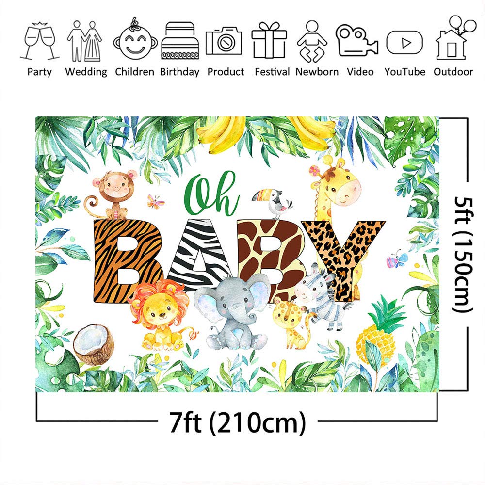 Safari Jungle Baby Shower Backdrop - 7x5ft Vinyl Zoo Animal Theme Party Decor for Boys - Perfect for Baby Showers, Photo Booths & Nursery Decorations