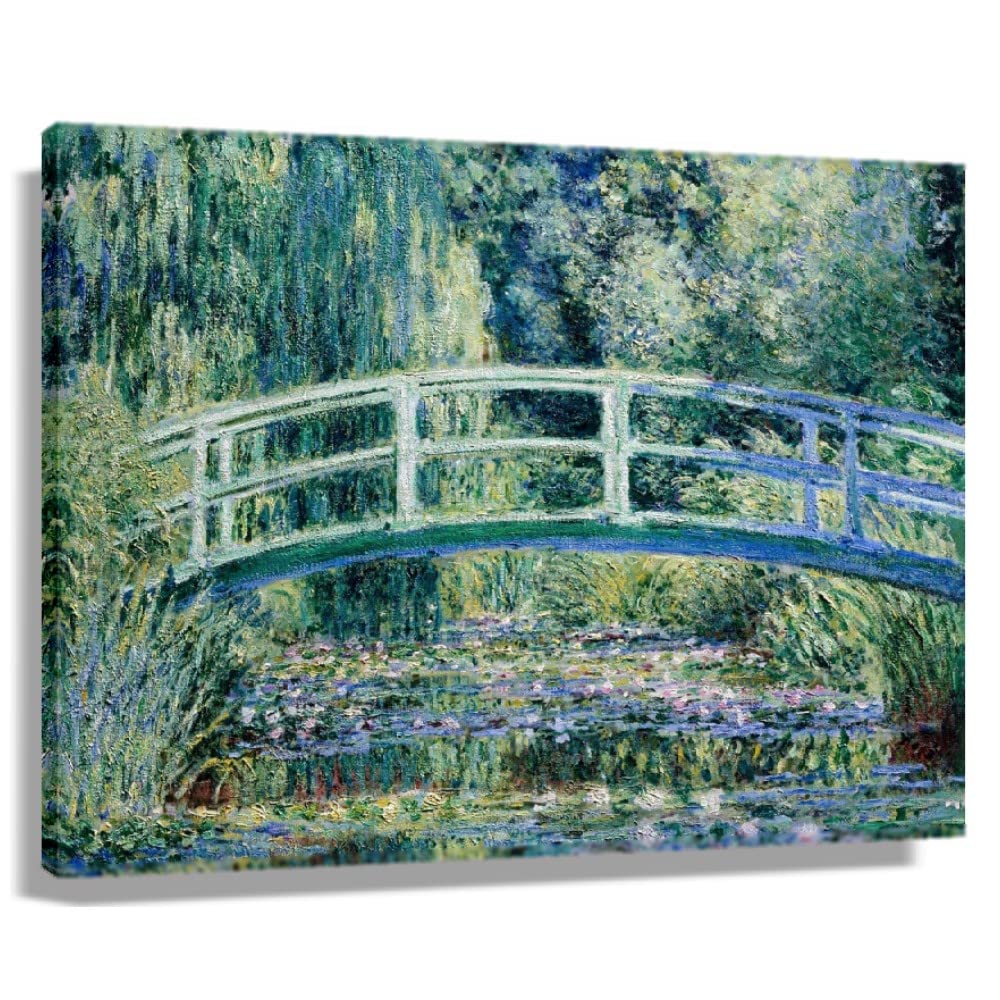 Claude Monet Water Lilies and Japanese Bridge Canvas Wall Art - Famous Painting Giclee Print Framed Modern Home Decor (24x36 inches/60x90cm) - Perfect for Living Room, Bedroom & Office Wall Decorations