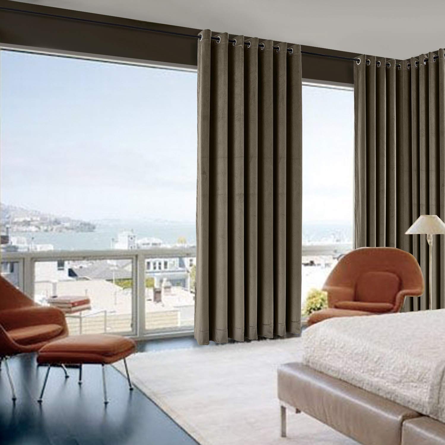 Premium Blackout Curtains for Bedroom - Thermal Insulated Velvet Grommet Window Drapes - Room Darkening Extra Wide Curtain Panel (120