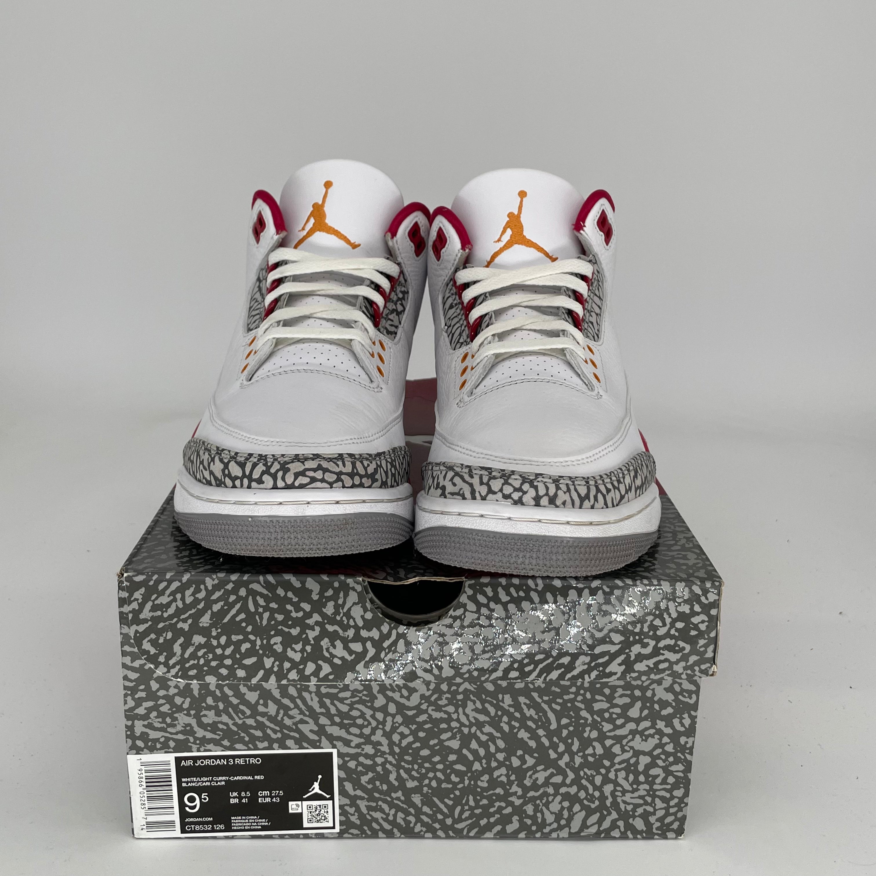 AIR JORDAN 3 CARDINAL Red Sneakers Men's Size 9.5 (CT8532-126) - Retro Basketball Shoes for Streetwear & Casual Outfits