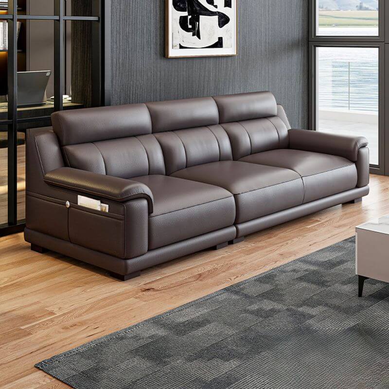 L-Shaped & Straight Left-Facing Sofa Chaise with Concealed Support - Modern Chestnut Brown Living Room Couch for Parlor, Lounge & Home Theater Seating