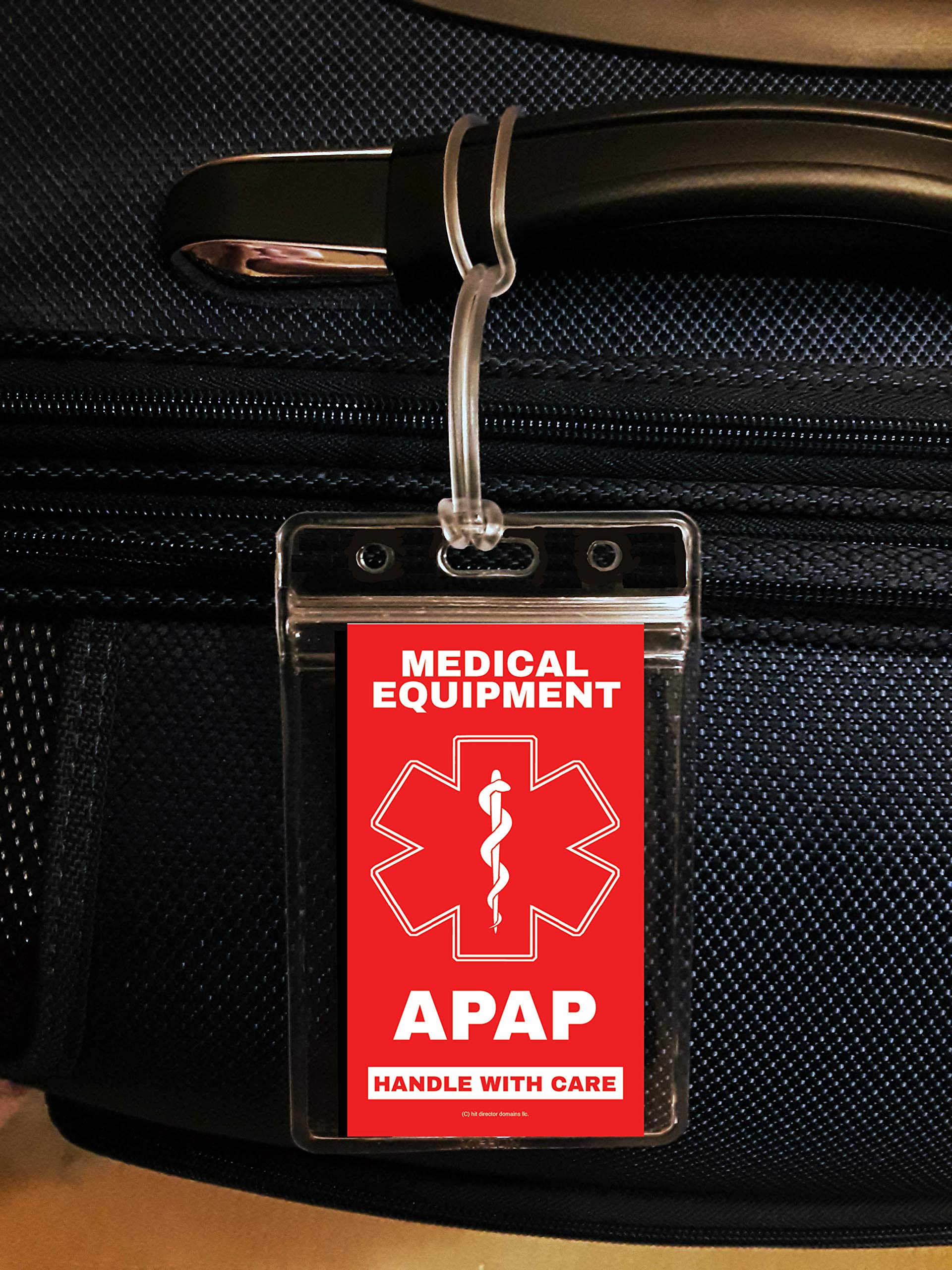 APAP Medical Alert Equipment Luggage Tag - Handle with Care, Compliant with DOT & ACAA Regulations (4-Pack) - Perfect for Air Travel, Cruise Trips & Medical Emergency Identification
