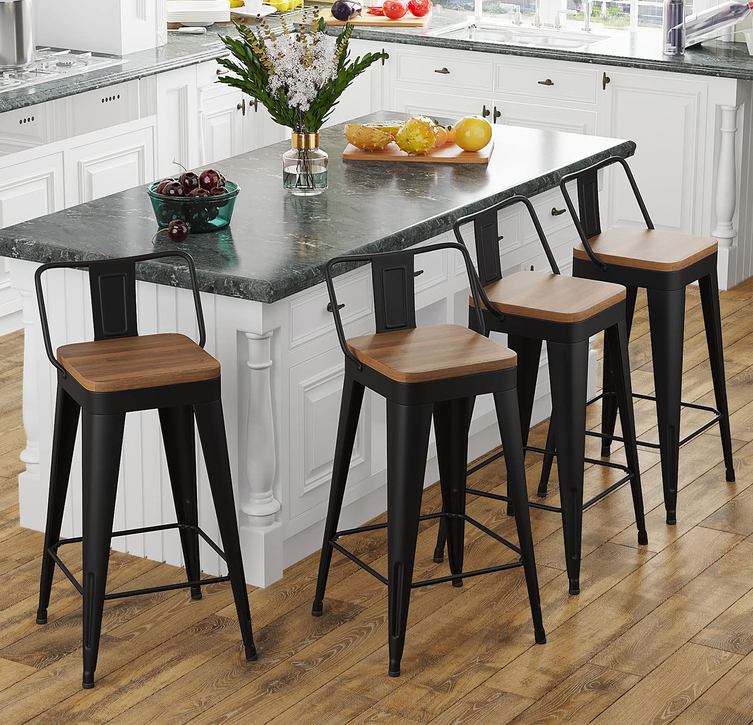 4-Piece Black Metal Bar Stool Set - 24