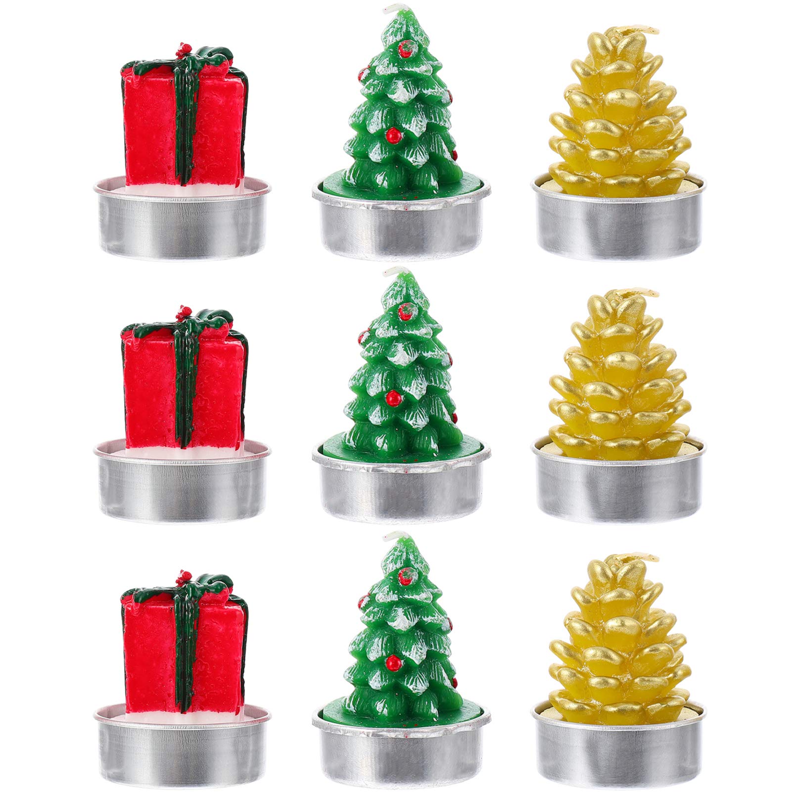 BESTOYARD 9pcs Christmas Tealight Candles - Handmade Tree & Pine Cone Candles for Home Decor & Weddings