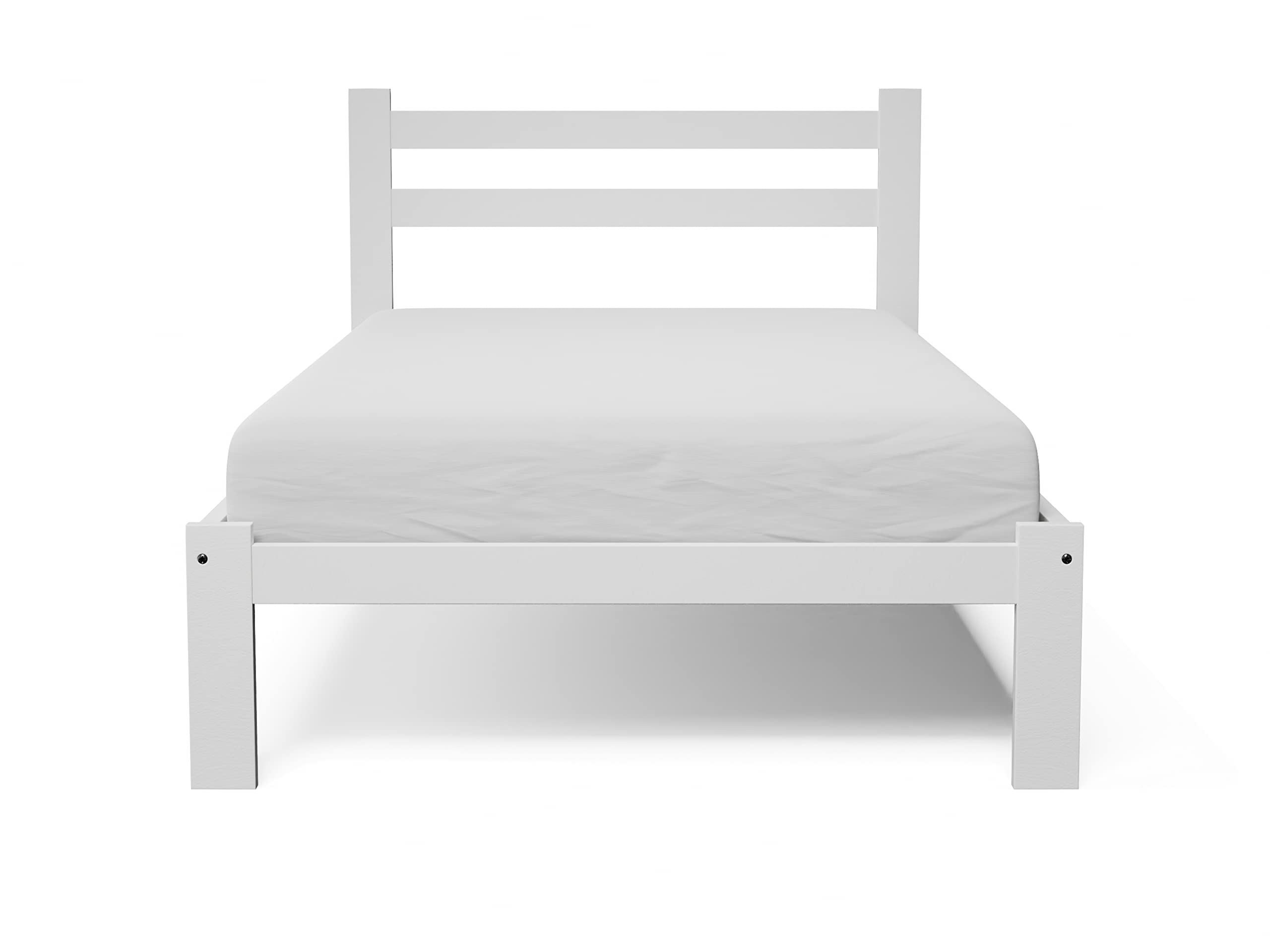 Twin Size Bed Frame - Solid Pine Wood with Hardwood Slats Support, White Finish Wooden Bed for Kids & Teens | Perfect for Boys & Girls Bedroom, Dorm Room or Guest Room
