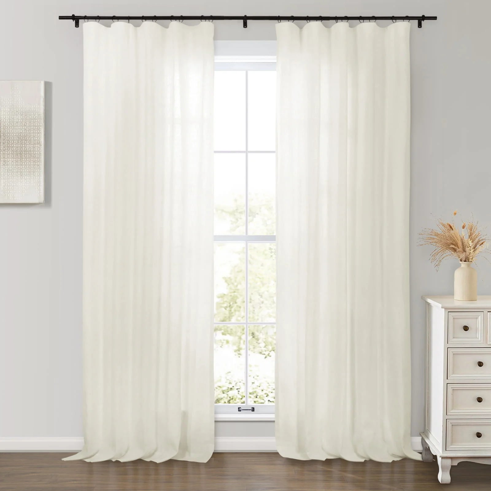 Erin Heavyweight 100% Linen Curtains - Soft Top Blackout Drapes for Living Room & Bedroom - Premium Textured Window Treatments for Home Decor