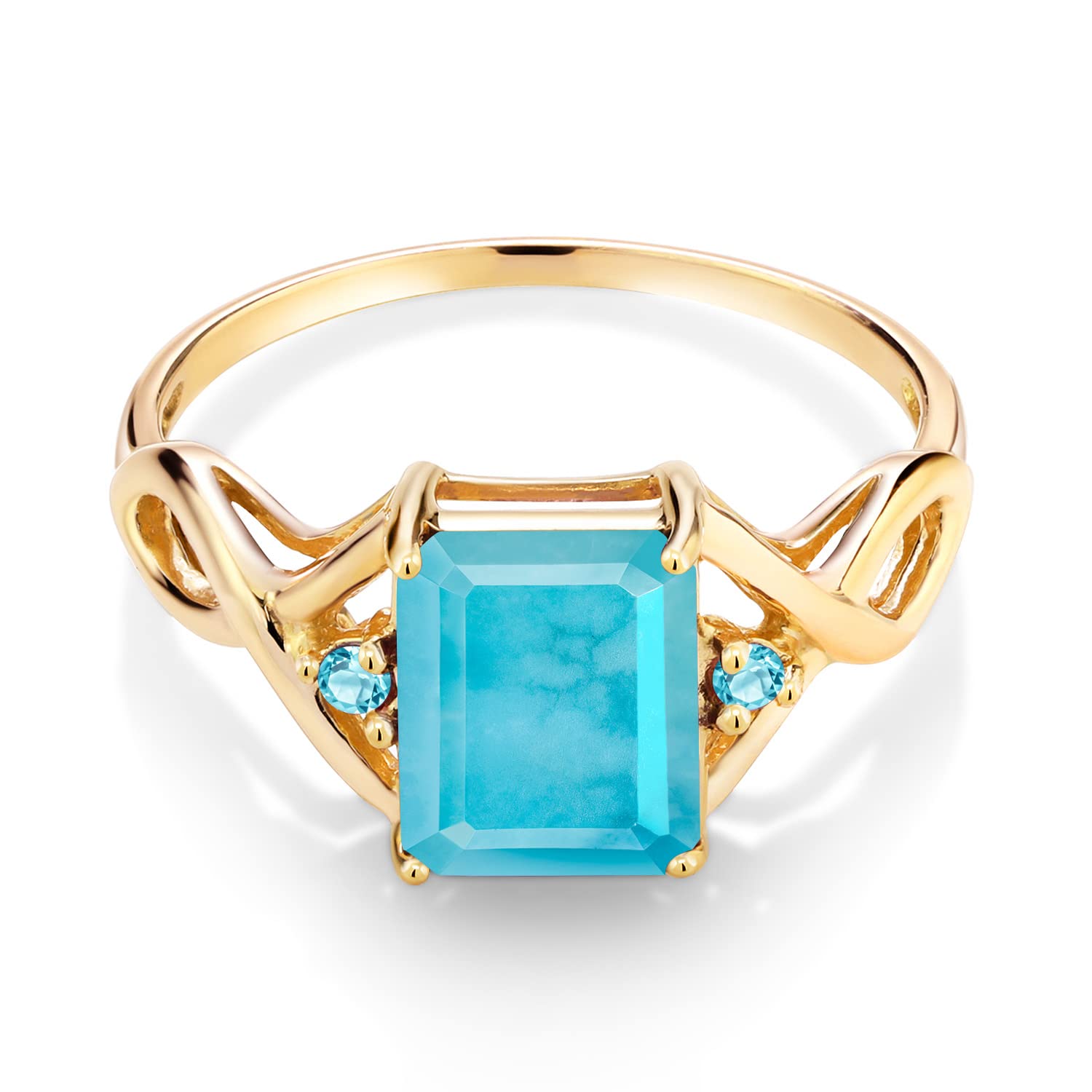1.86 Ct Natural Green Turquoise & Swiss Blue Topaz Ring - 18K Yellow Gold Plated Sterling Silver Jewelry for Women - Perfect for Weddings, Anniversaries & Special Occasions