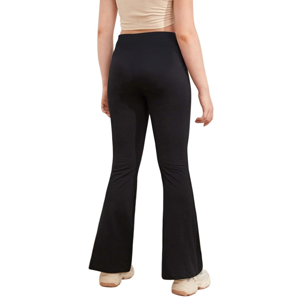 URMAGIC Girls' Solid Color Flare Leggings - Kids Dance, Workout, Yoga Bootcut Active Pants - Full Length Bell Bottoms for School, Play & Performance