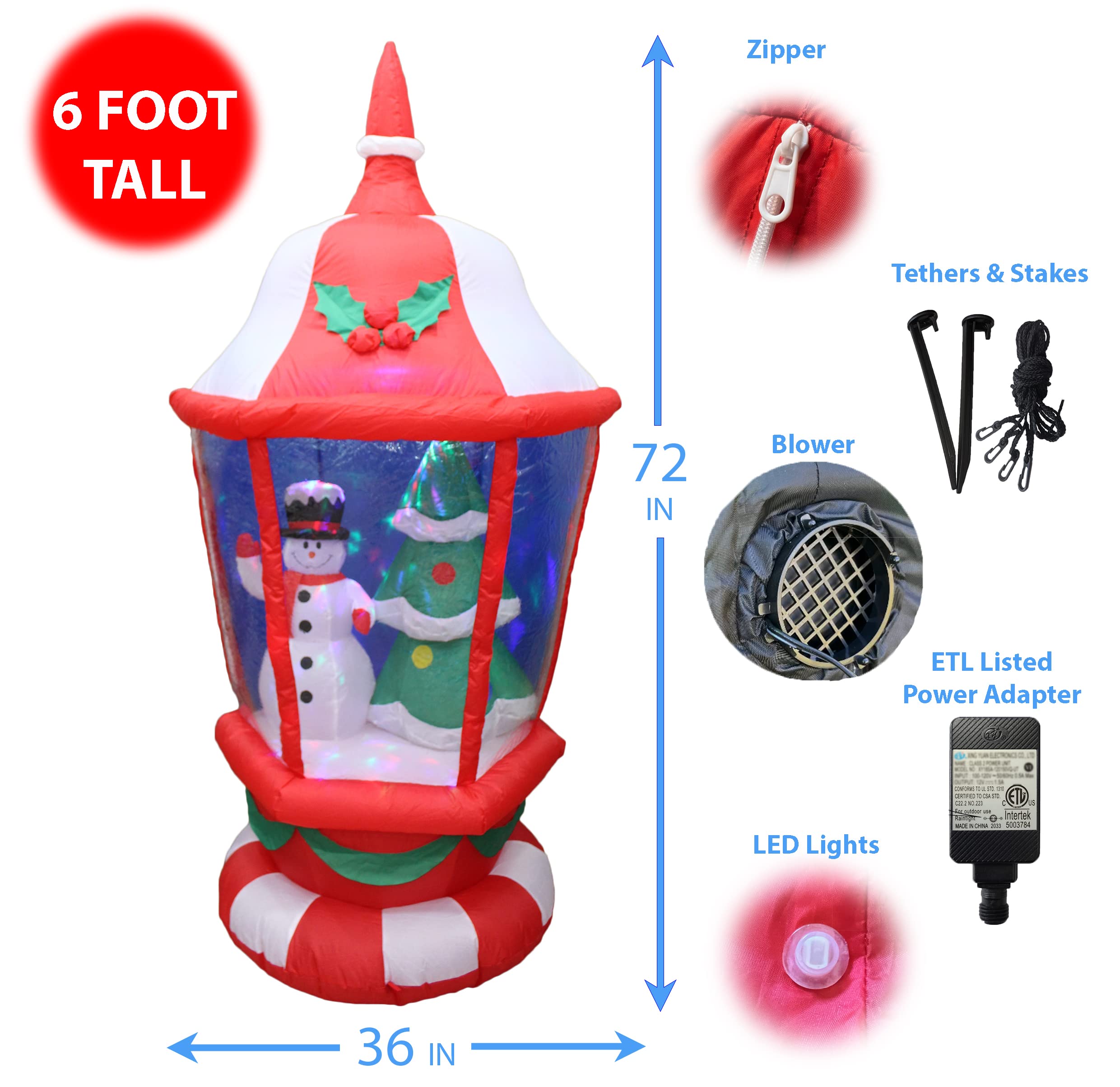 6ft Christmas Inflatable Lantern Decorations Set - Snowman & Tree + Santa & Tree LED Lighted Outdoor Decor for Holiday Parties, Yard, Garden, and Home