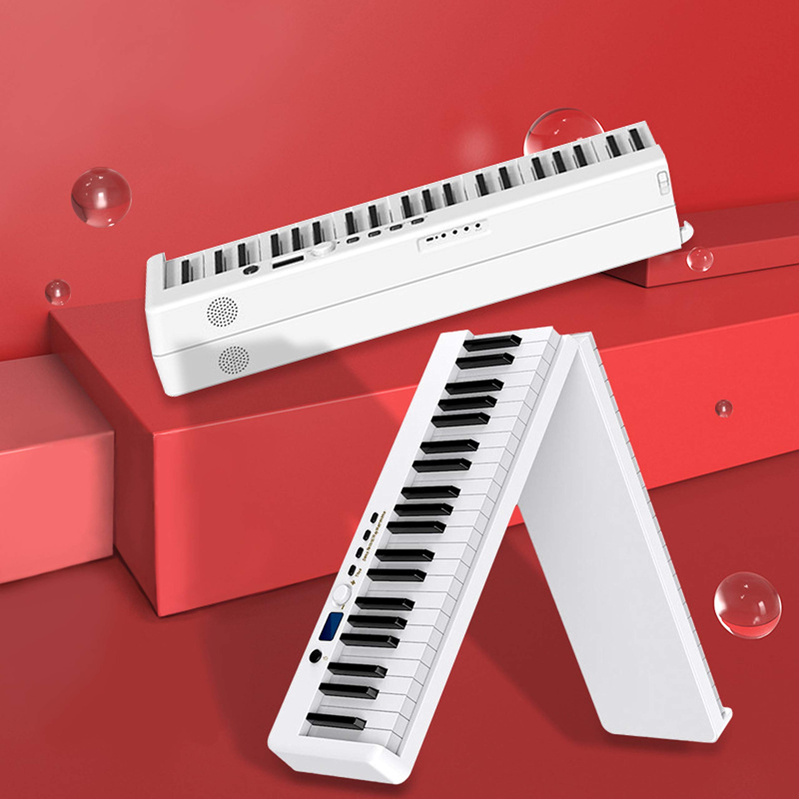 BX20 88键折叠电子钢琴，全尺寸半配重便携键盘，支持USB/MIDI/蓝牙，内置扬声器，含踏板和手提包，适合初学者和家庭娱乐(白色)