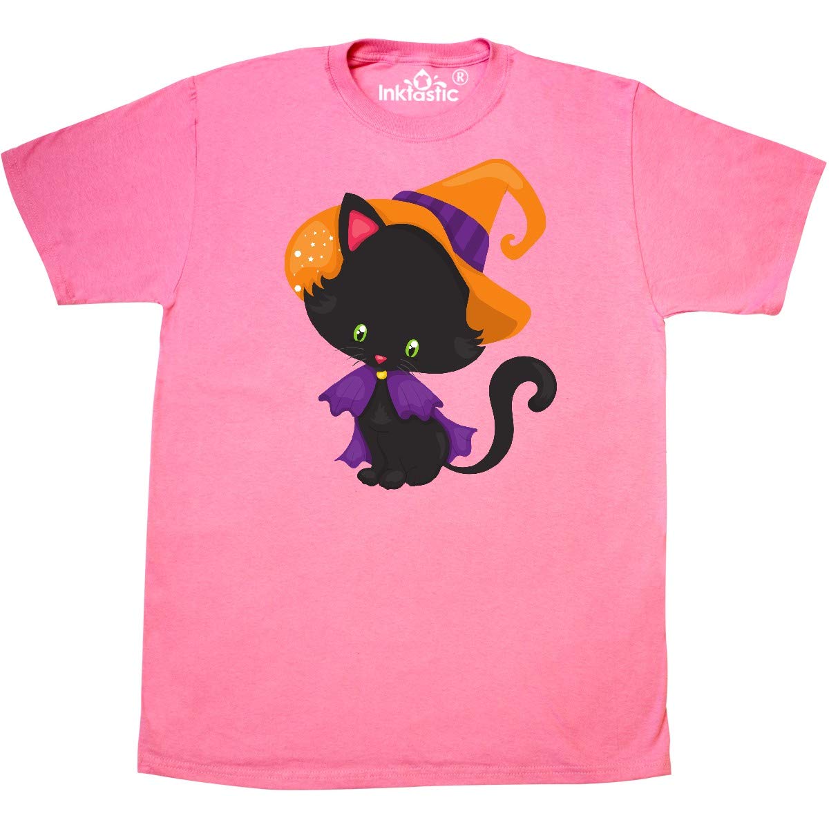 Inktastic Halloween Cat T-Shirt - Cute Black Cat with Witch Hat Design for Women & Men | Perfect for Halloween Costumes, Parties & Gifts