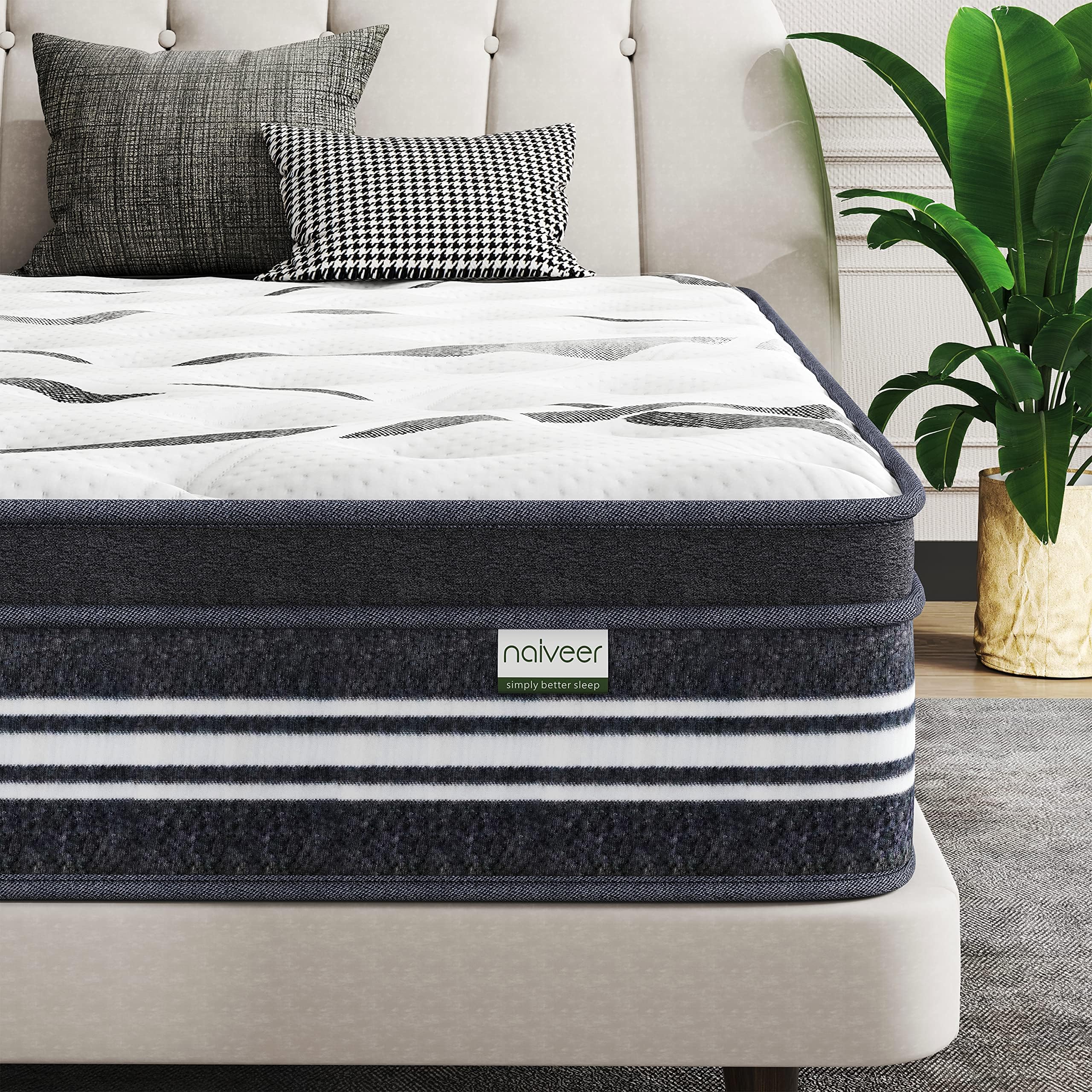 Naiveer 10 Inch Queen Hybrid Mattress - Memory Foam & Innerspring, Medium Firm Support for Back Pain Relief, CertiPUR-US Certified, Bed in a Box - Perfect for Guest Rooms, Master Bedrooms & Pressure Point Relief