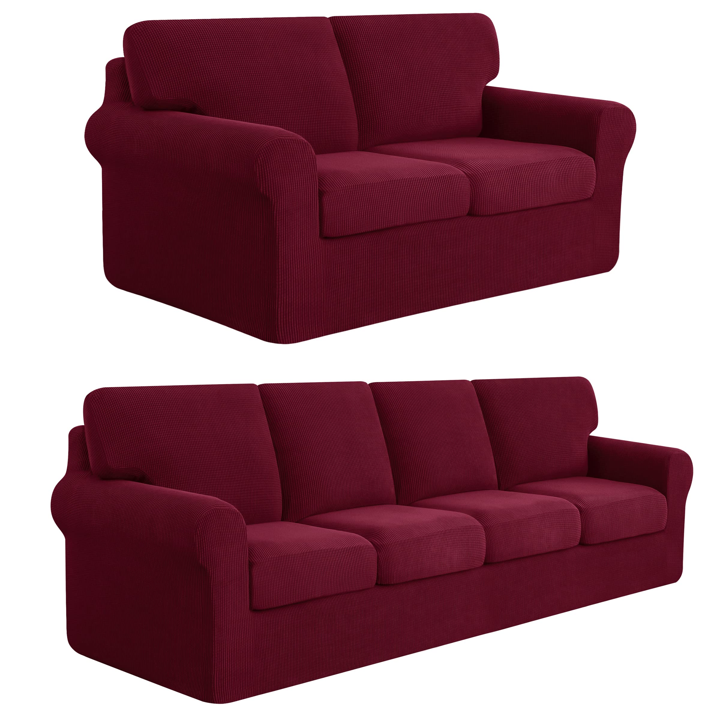 Subrtex 5-Piece Loveseat Cover & 9-Piece X-Large Sofa Cover Set - Stretchable Couch Slipcover with Separate Backrest & Cushion Covers - Perfect for Living Room Furniture Protection (Medium & X-Large, Wine Red) | Ideal for Pet Owners, Spill Protection & Home Decor Refresh