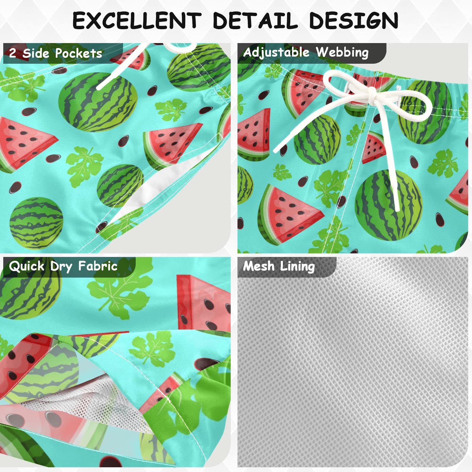 Watermelon Boys Swim Trunks for Toddlers - Palm Leaf Print Kids Swimwear, Quick-Dry Board Shorts for Beach & Pool (4T) | Perfect for Summer Vacation, Swimming Lessons & Family Outings