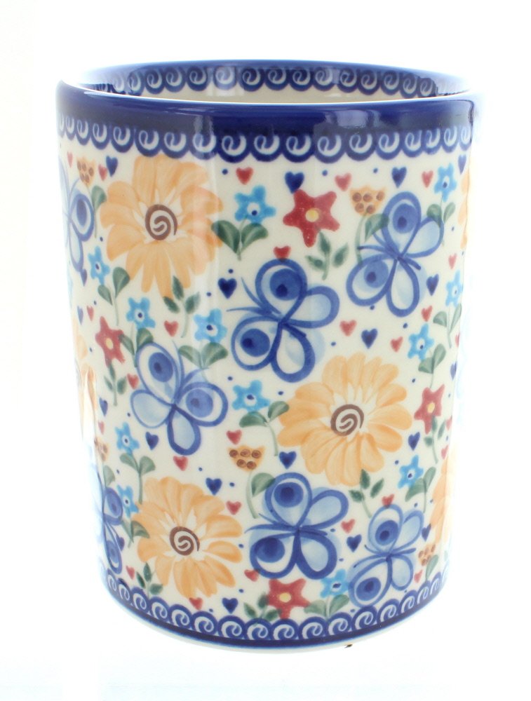 Blue Rose Polish Pottery Butterfly Utensil Jar - Handcrafted Ceramic Kitchen Storage for Spoons, Forks & Cooking Tools | Perfect for Farmhouse, Cottage & Vintage Style Decor