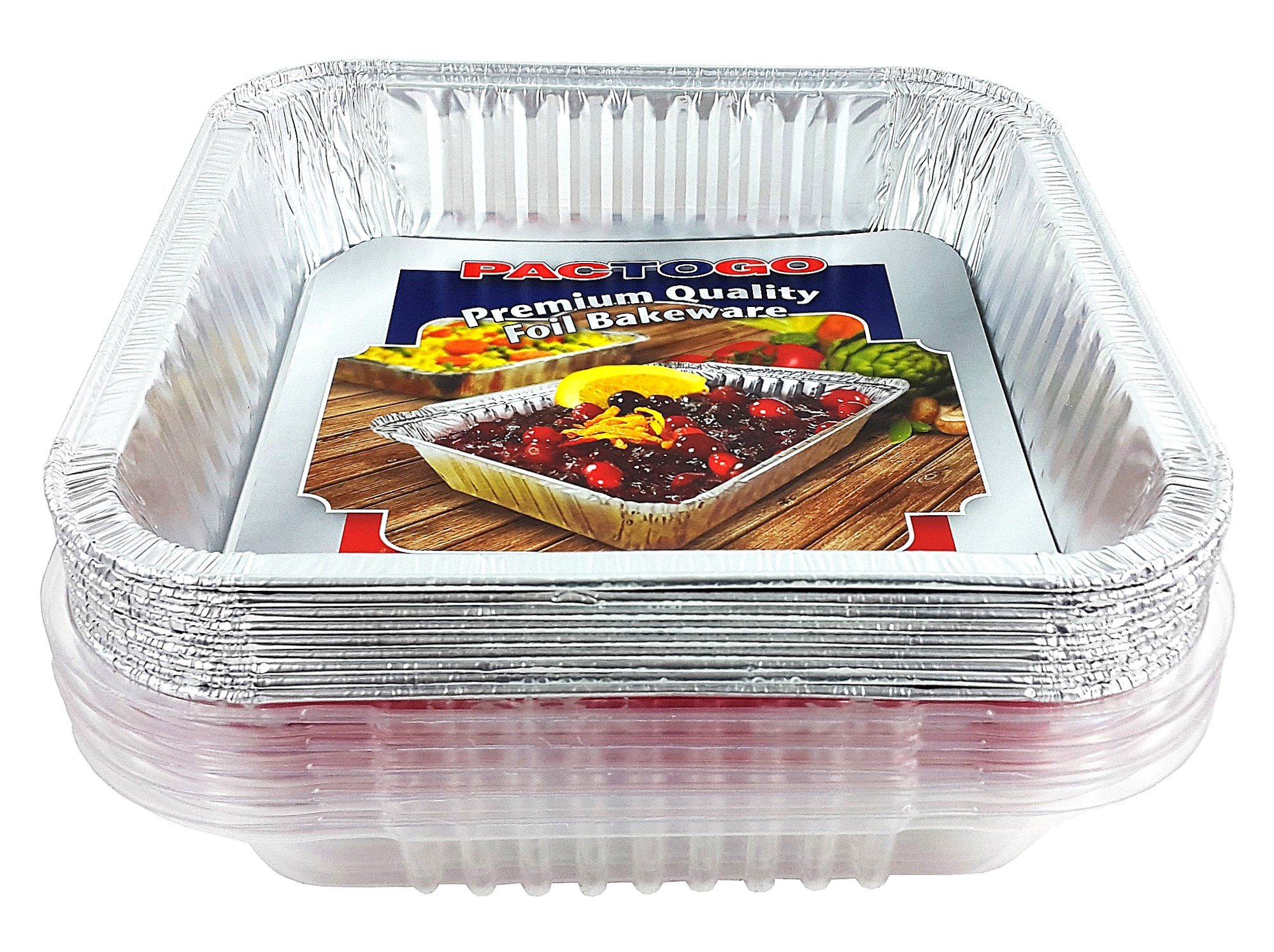 Premium Red Christmas Square Cake Pans with Clear Dome Lids - 100 Pack Disposable Aluminum Foil Baking Tins for Holiday Desserts, Party Catering & Home Baking