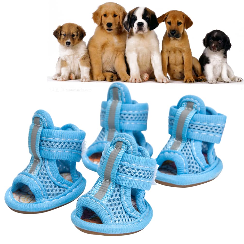 Breathable Mesh Dog Boots for Small Dogs - 4pcs Summer Dog Shoes with Anti-Slip Soles - Perfect for Puppy Walking, Beach Trips & Hot Pavement Protection