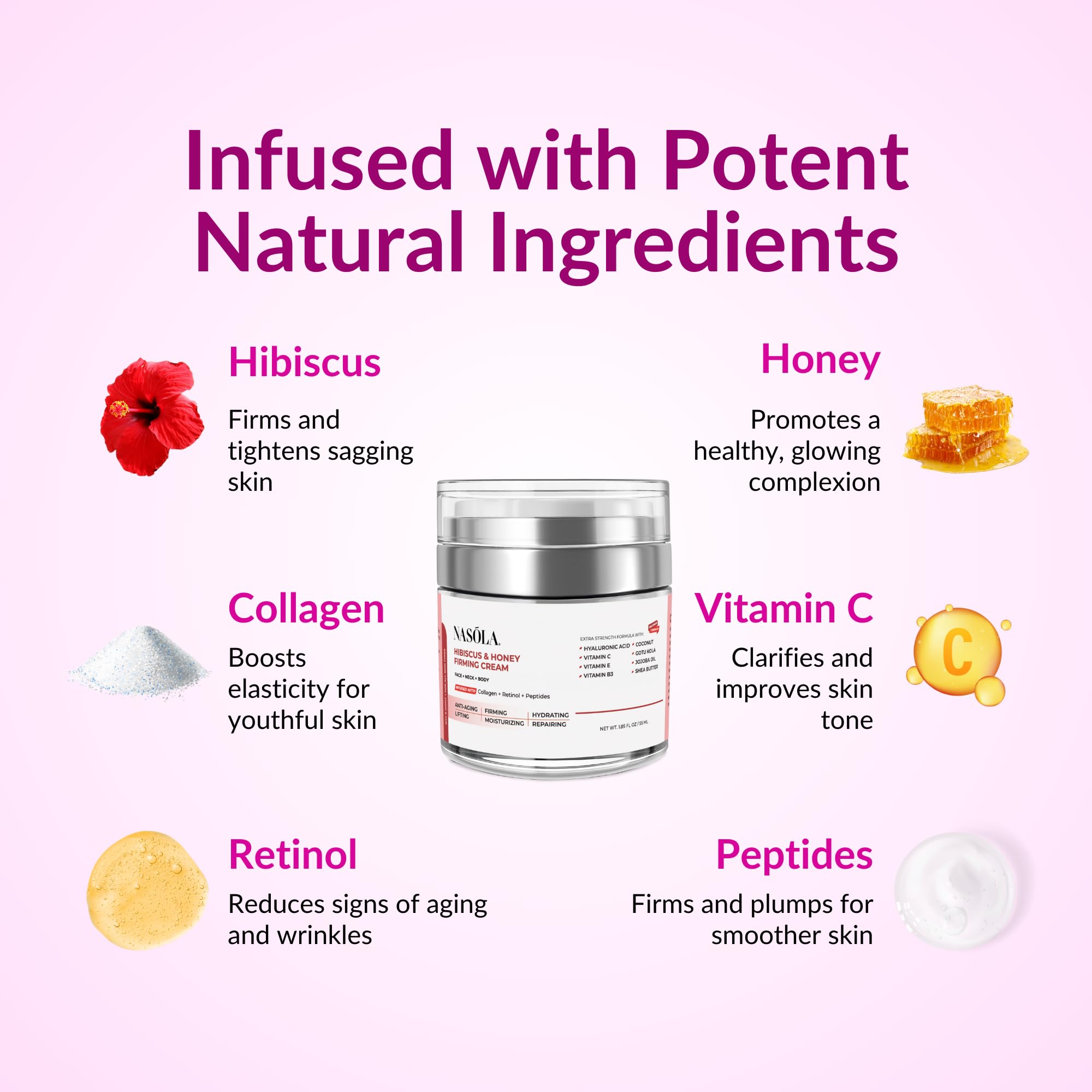Hibiscus & Honey Firming Cream - Neck & Face Tightening Cream for Wrinkles, Collagen Boost Moisturizer - 1.85 Oz/55ml - Perfect for Daily Anti-Aging Skincare Routine & Nighttime Hydration