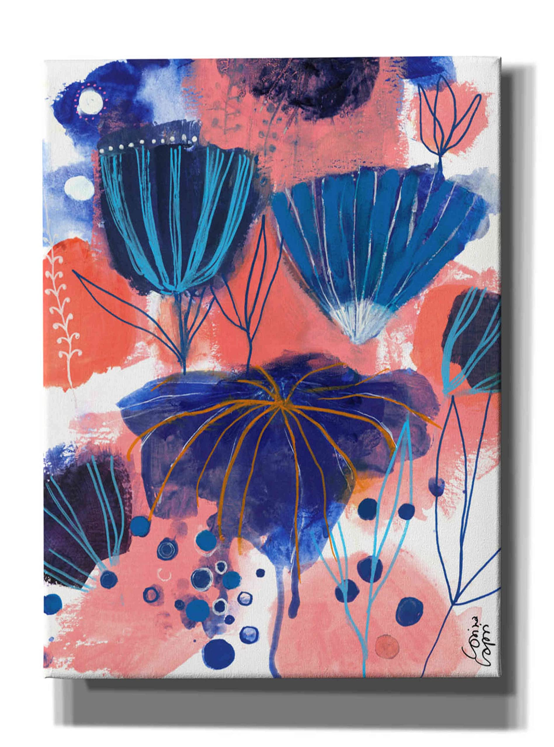 Blumen Blues by Corina Capri - 40x54 Inch Giclee Canvas Wall Art Print - Modern Floral Graffiti Painting for Living Room, Bedroom & Office Decor