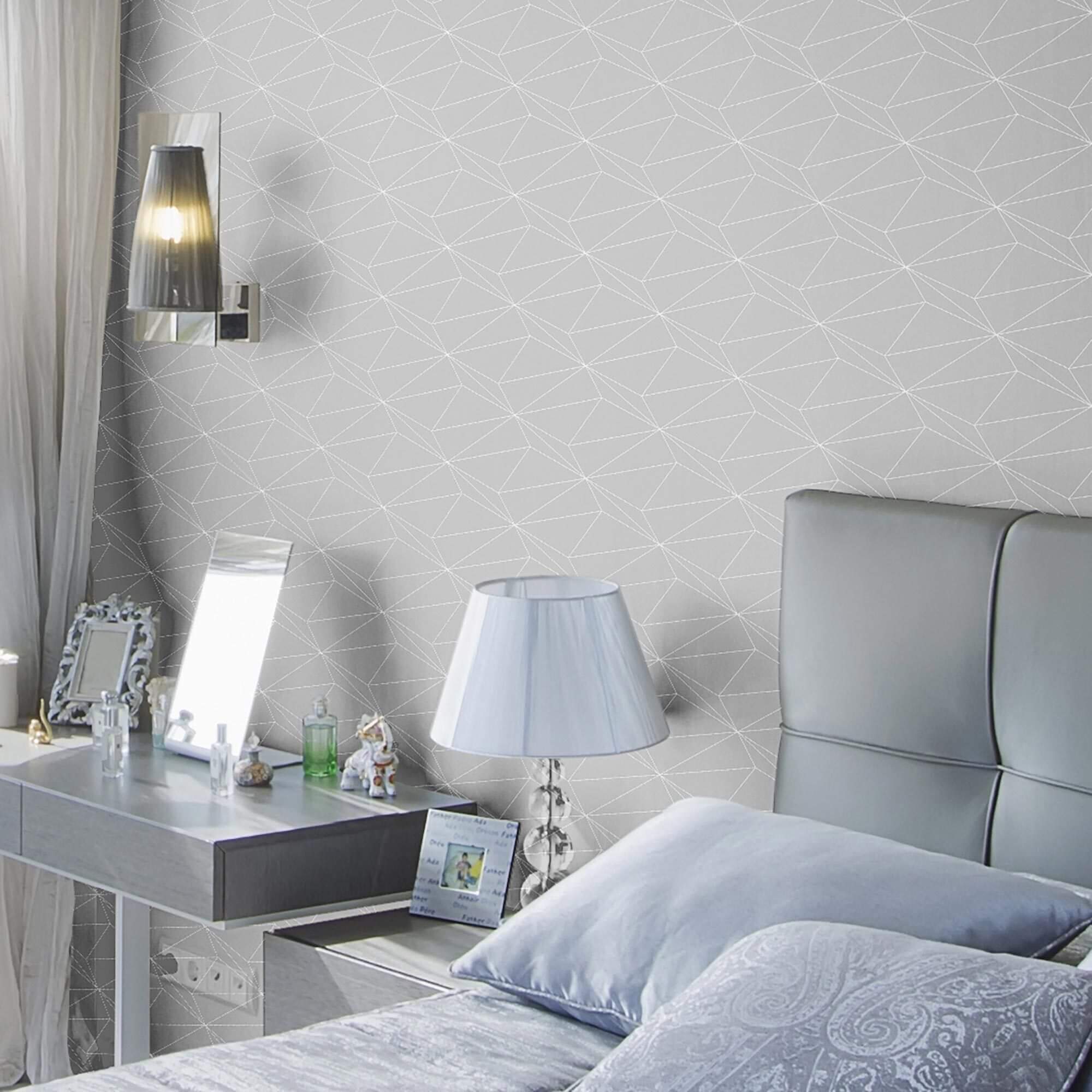 Gray and White Triangles Peel and Stick Removable Wallpaper - Self-Adhesive Geometric Wall Decor for Bedroom, Living Room, Nursery & Office - Easy to Apply & Remove