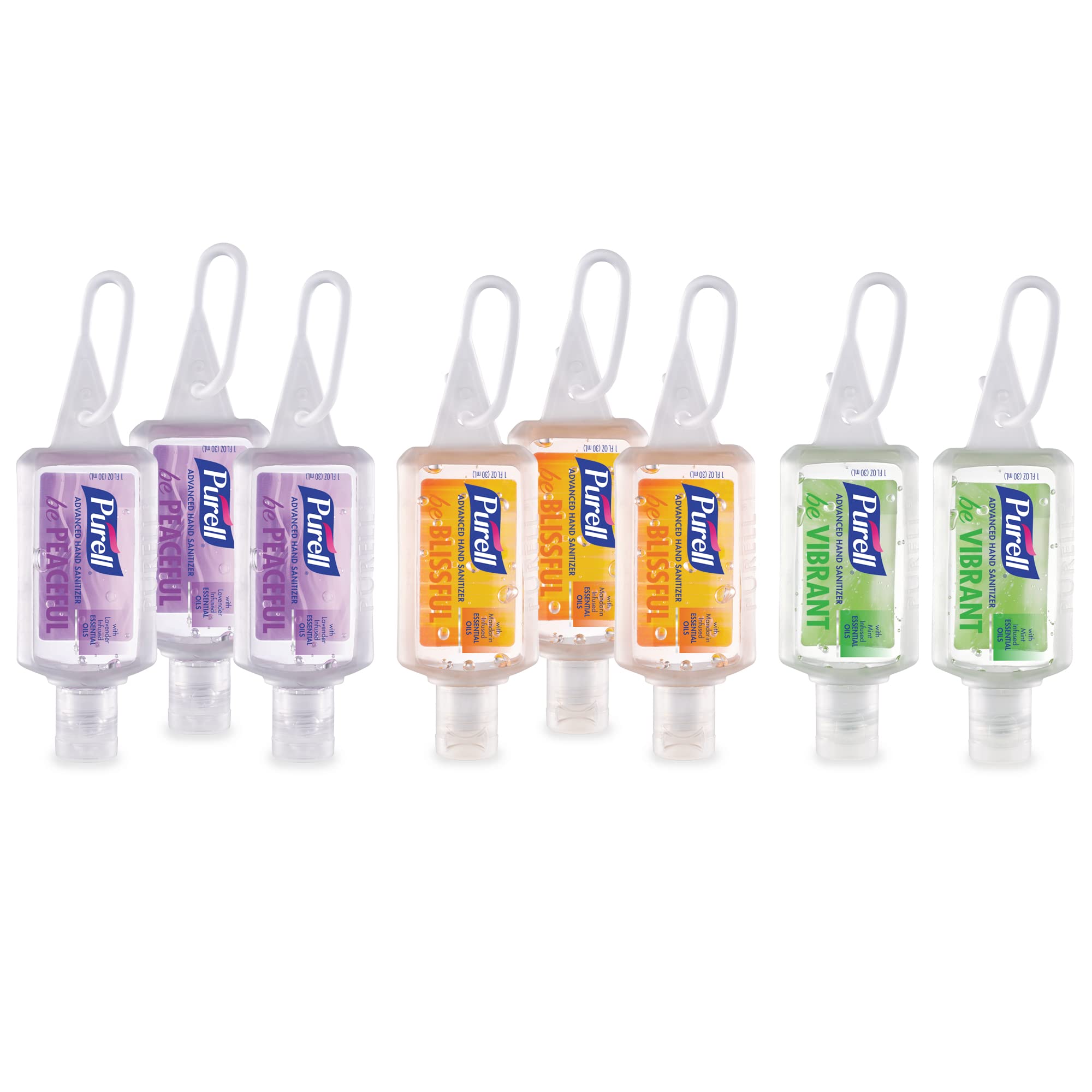 Purell Advanced Hand Sanitizer Gel with Essential Oils - Scented Variety Pack (8 Pack) - 1 fl oz Travel Size Flip Cap Bottles with Jelly Wrap Carrier - 3900-09-ECME17 | Portable Hand Hygiene for Travel, Office, School & On-the-Go Use