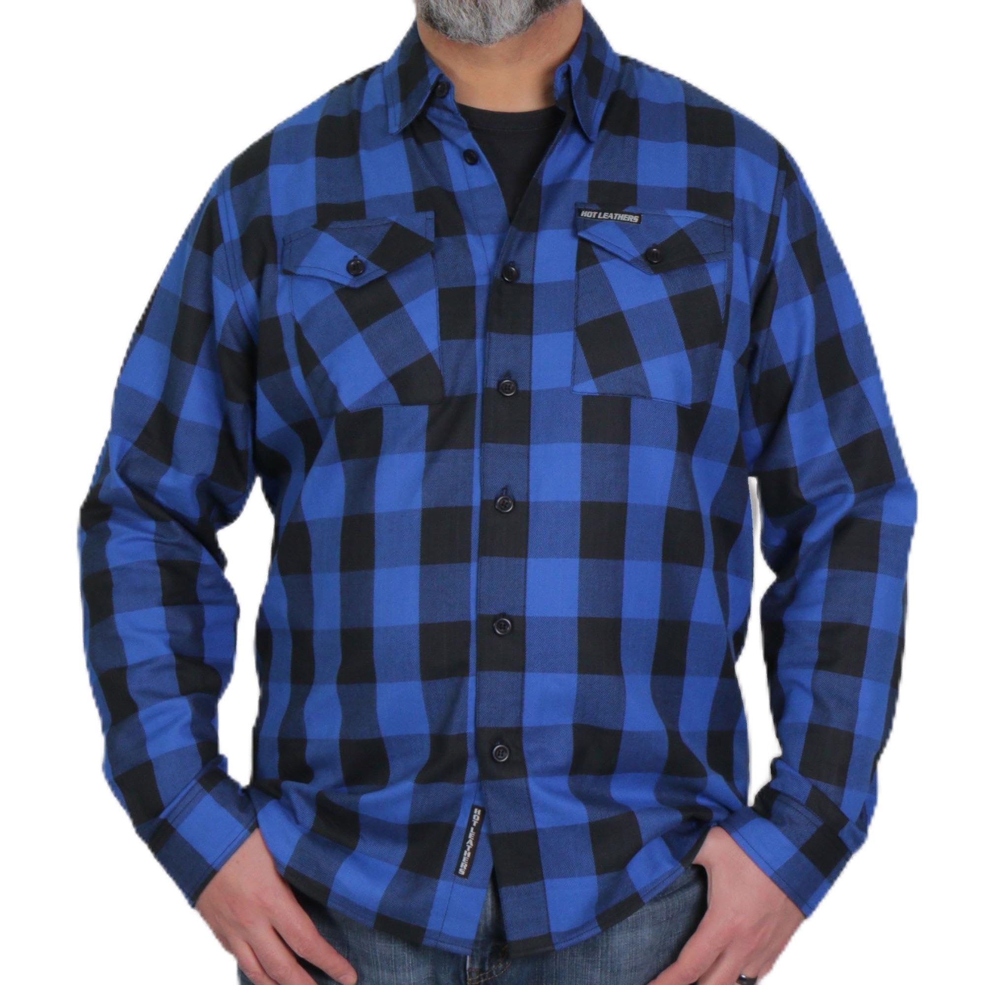 FLM2006 Men's Black & Blue Long Sleeve Flannel Shirt - Soft Plaid Button-Up for Casual Wear, Outdoor Activities & Fall Layering